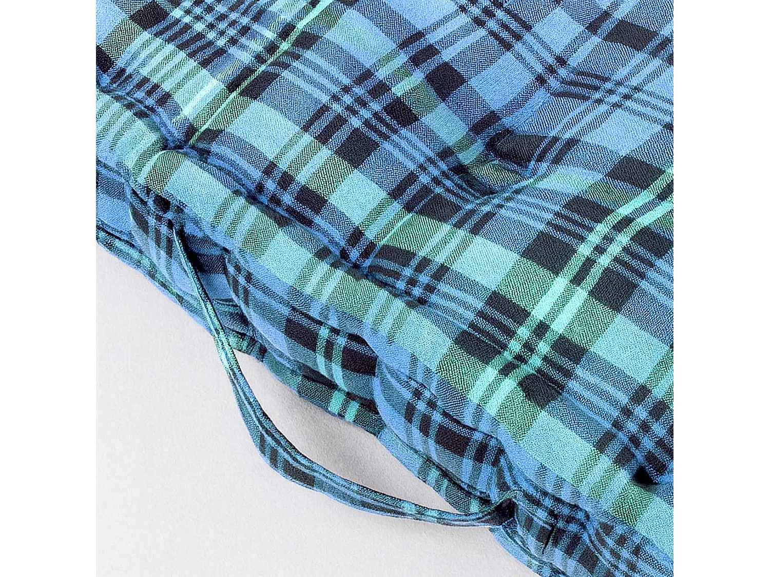 Homescapes 100% Cotton Tartan Floor Cushion, 40 x 40 x 8 cm, Blue, OEKO-TEX Certified, Handcrafted, 16 x 16 x 3"