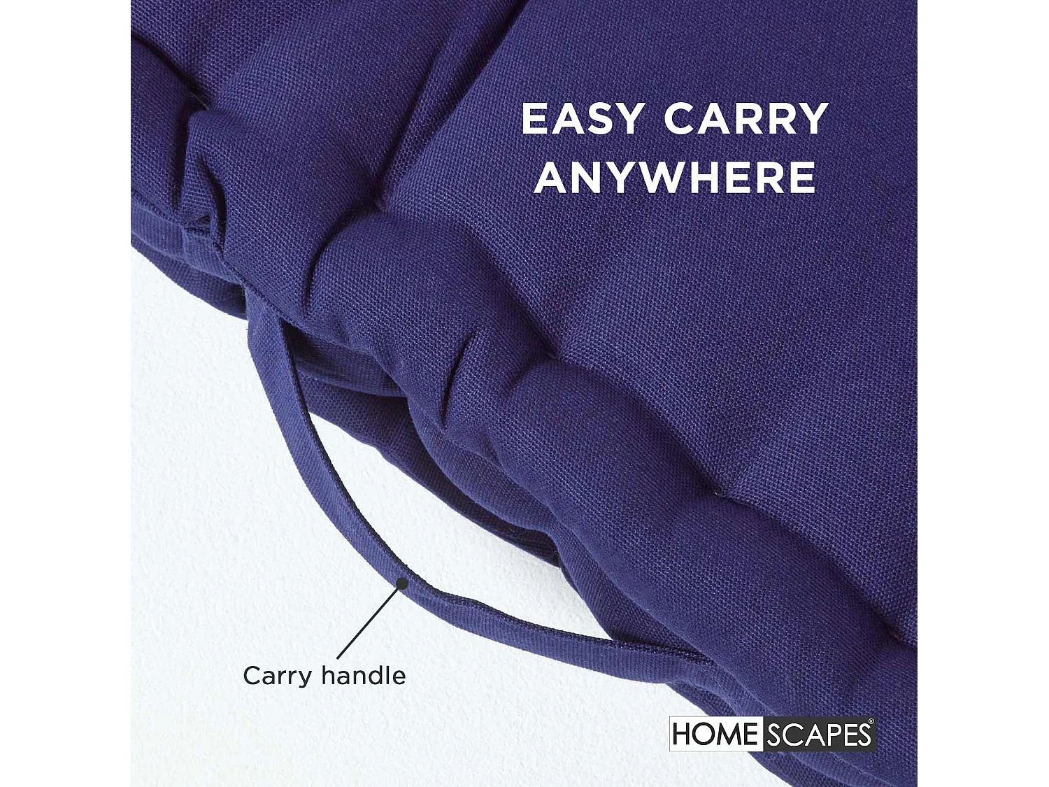Homescapes 100% Cotton Plain Floor Cushion, 40 x 40 x 8 cm, Navy Blue, OEKO-TEX Certified, Handcrafted, 16 x 16 x 3"