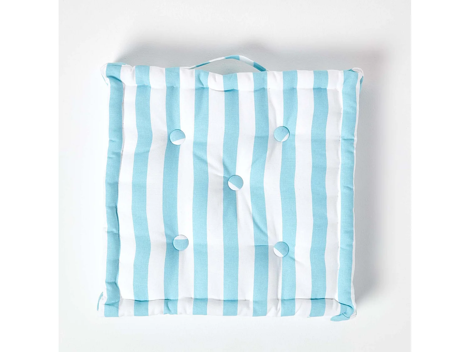 Homescapes 100% Cotton Stripe Floor Cushion, 50 x 50 x 10 cm, Blue, OEKO-TEX Certified, Handcrafted, 20 x 20 x 4"