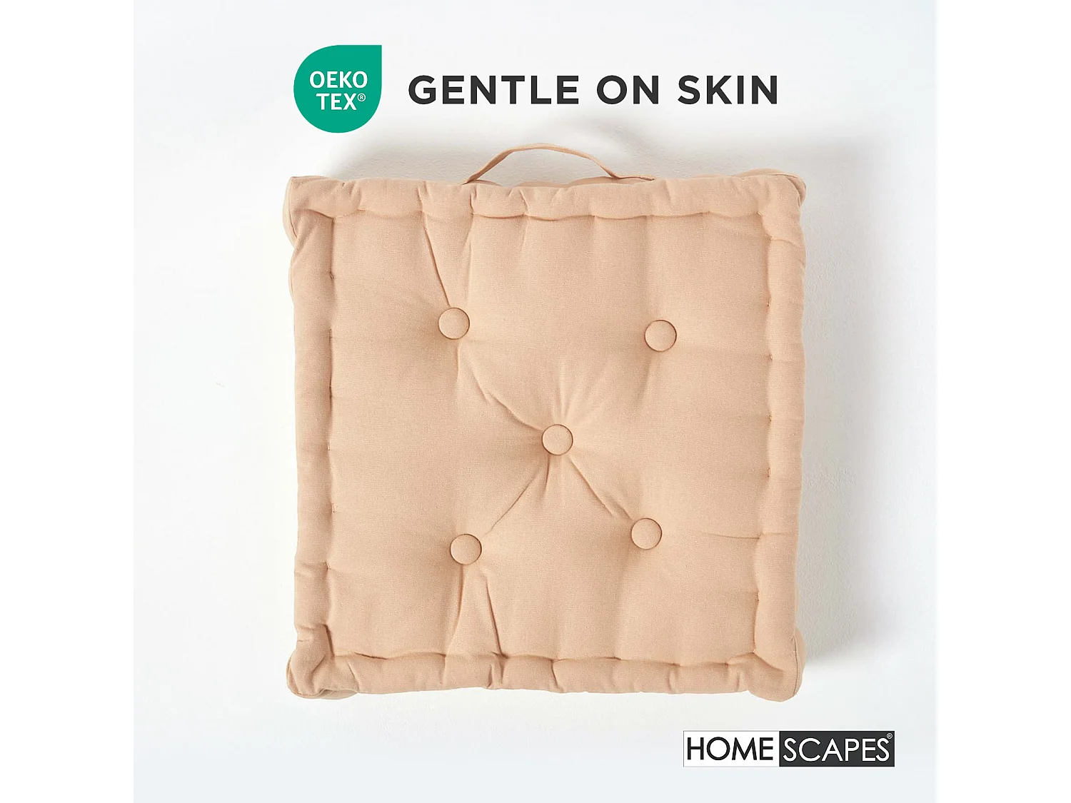 Homescapes 100% Cotton Plain Floor Cushion, 50 x 50 x 10 cm, Natural, OEKO-TEX Certified, Handcrafted, 20 x 20 x 4"