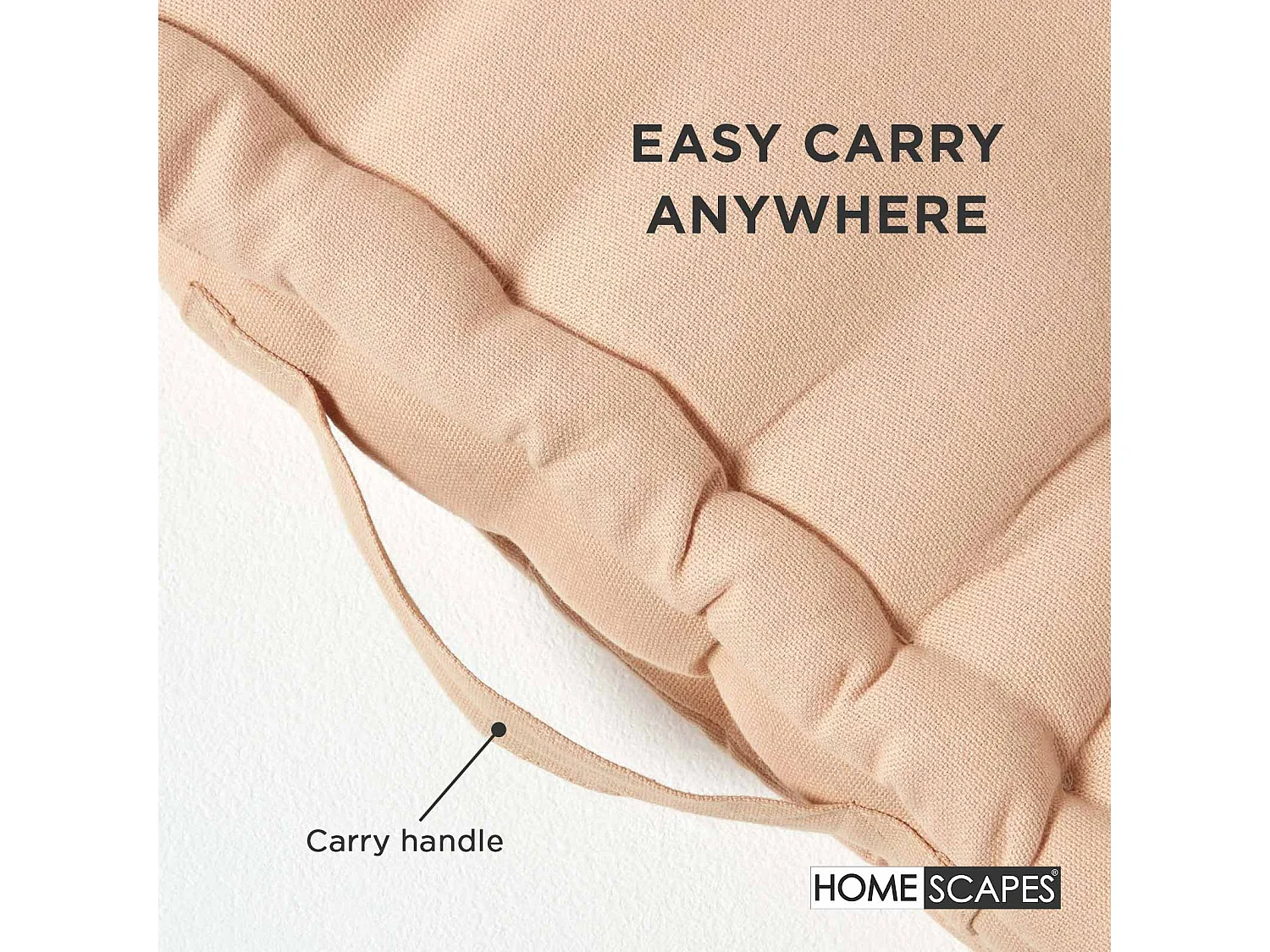 Homescapes 100% Cotton Plain Floor Cushion, 50 x 50 x 10 cm, Natural, OEKO-TEX Certified, Handcrafted, 20 x 20 x 4"