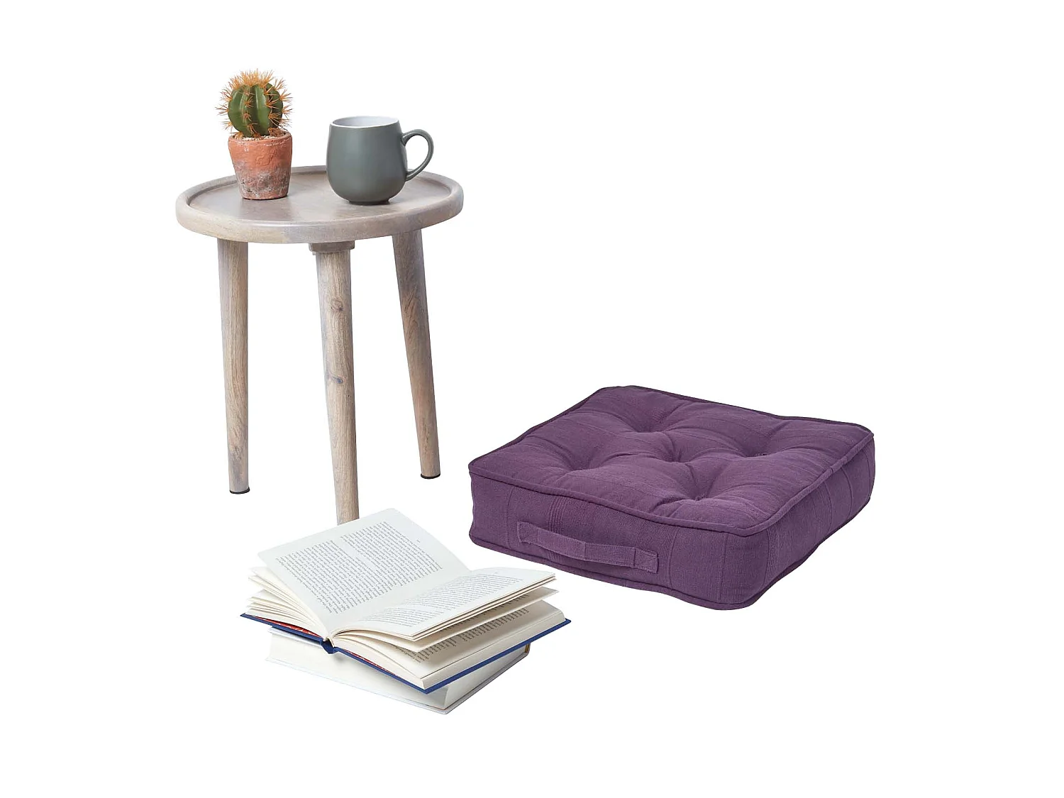 Homescapes 100% Cotton Rajput Floor Cushion, 40 x 40 x 8 cm, Purple, OEKO-TEX Certified, Handcrafted, 16 x 16 x 3"
