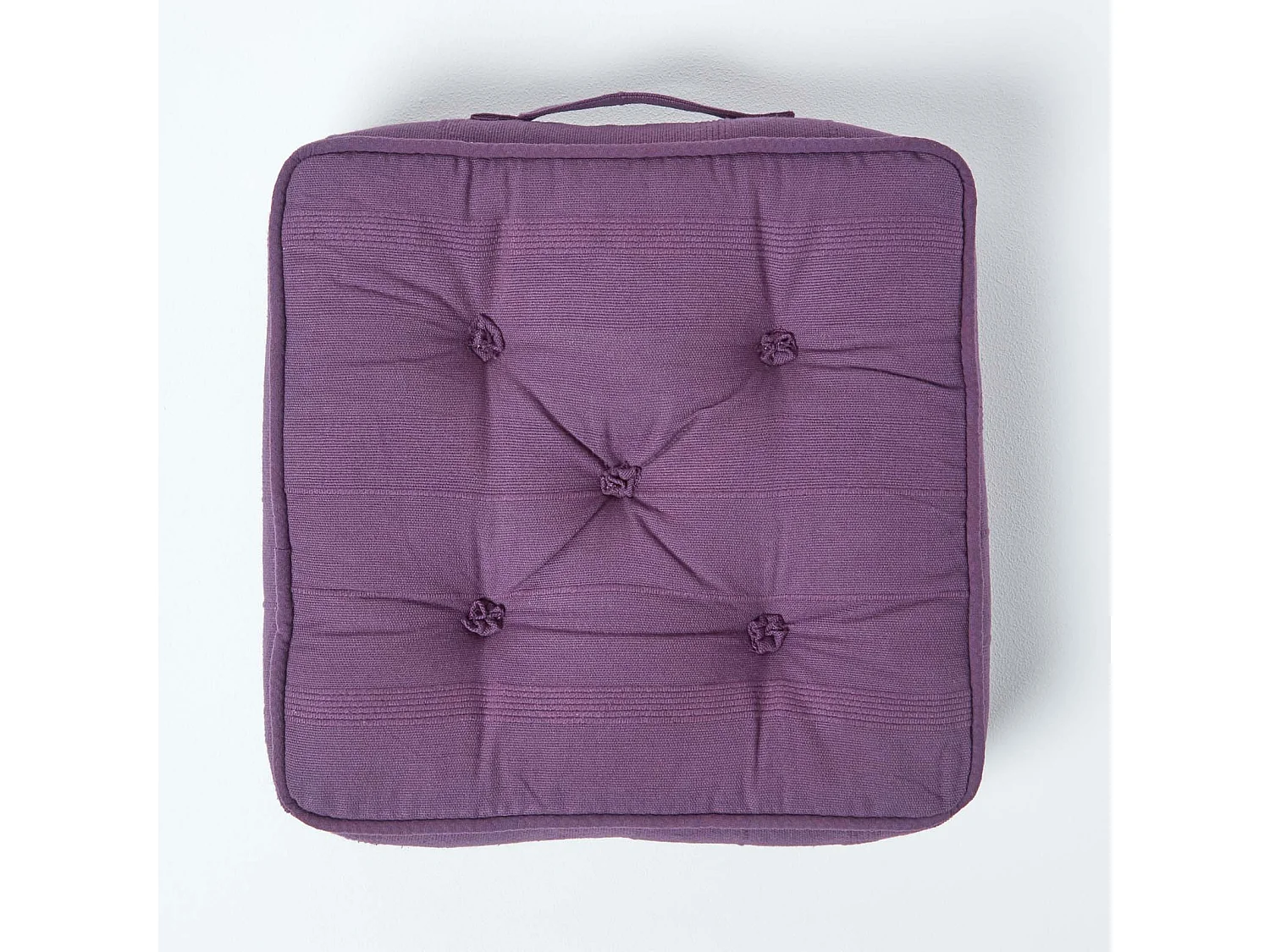 Homescapes 100% Cotton Rajput Floor Cushion, 40 x 40 x 8 cm, Purple, OEKO-TEX Certified, Handcrafted, 16 x 16 x 3"