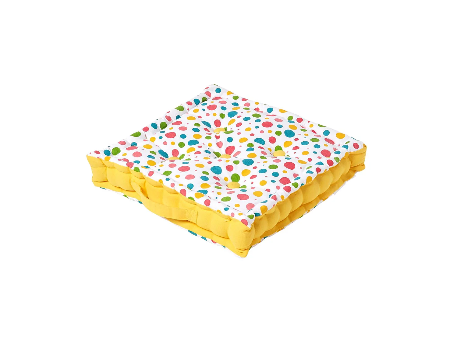 Homescapes 100% Cotton Polka Dot Floor Cushion, 50 x 50 x 10 cm, Multi Colour, OEKO-TEX Certified, Handcrafted, 20 x 20 x 4"