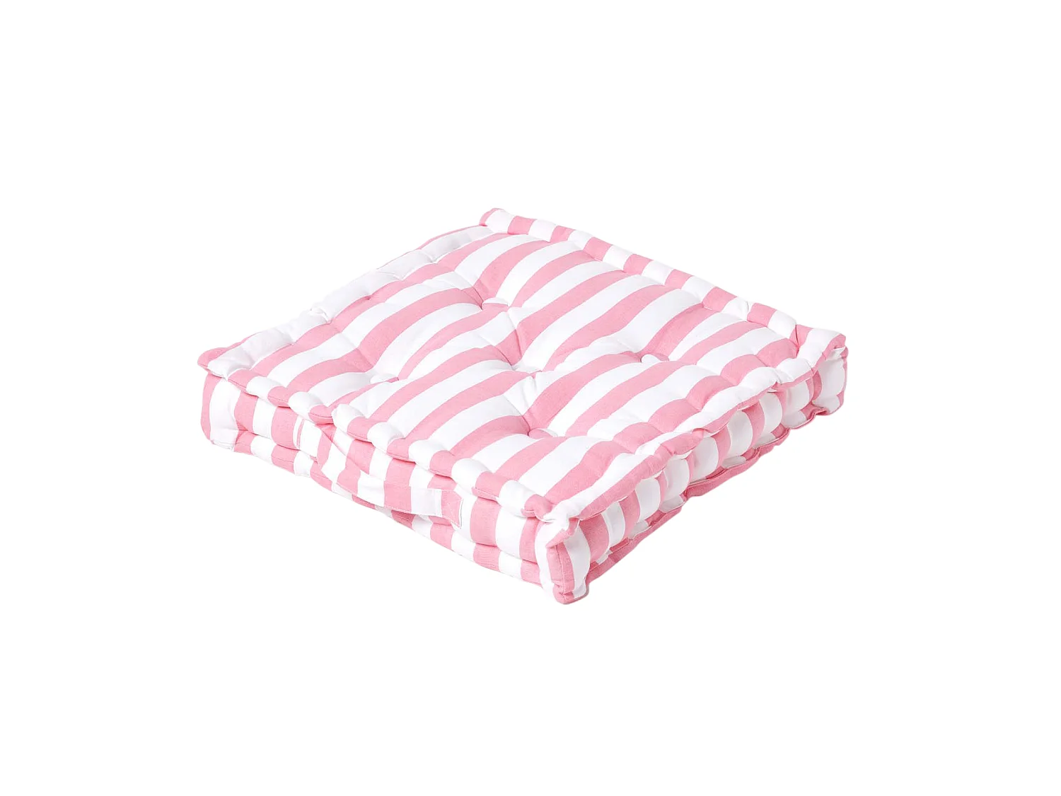 Homescapes 100% Cotton Stripe Floor Cushion, 40 x 40 x 8 cm, Pink, OEKO-TEX Certified, Handcrafted, 16 x 16 x 3"