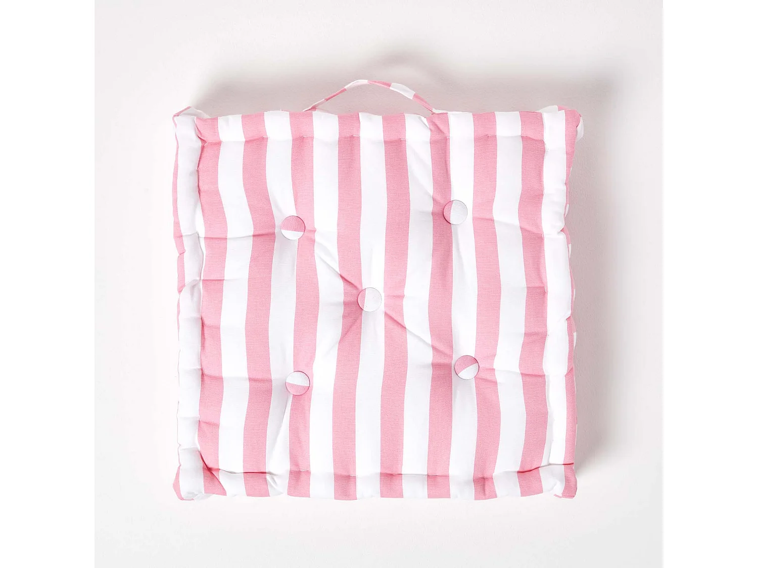 Homescapes 100% Cotton Stripe Floor Cushion, 40 x 40 x 8 cm, Pink, OEKO-TEX Certified, Handcrafted, 16 x 16 x 3"