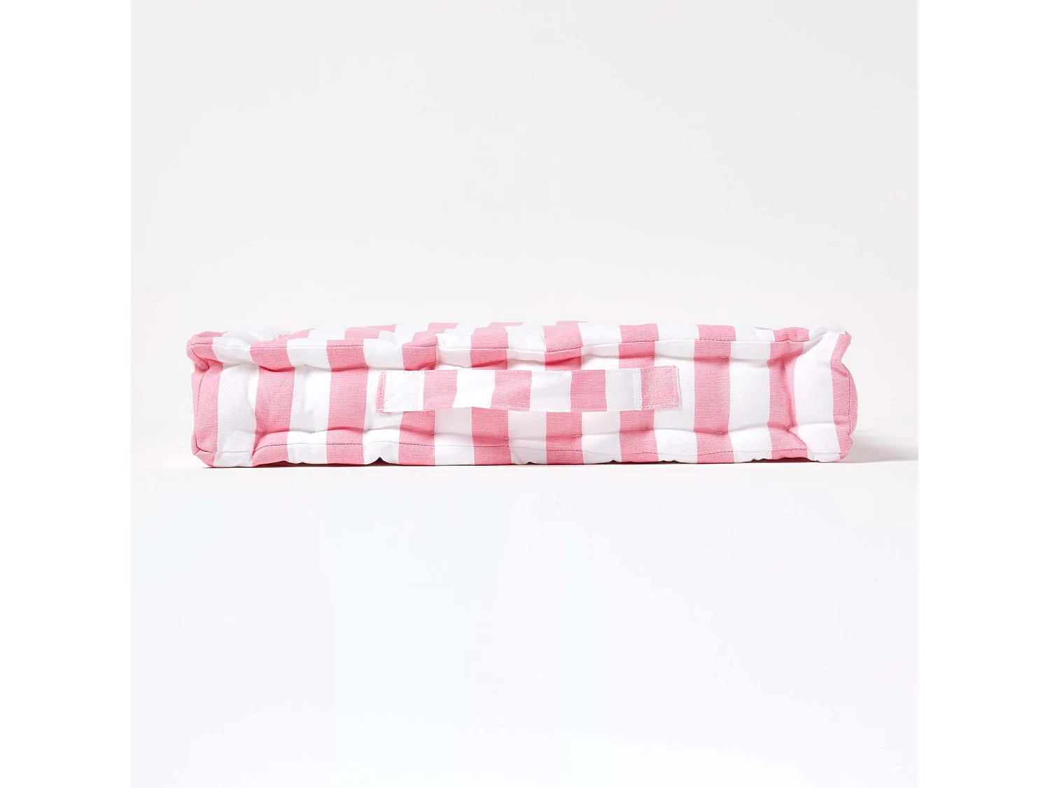 Homescapes 100% Cotton Stripe Floor Cushion, 40 x 40 x 8 cm, Pink, OEKO-TEX Certified, Handcrafted, 16 x 16 x 3"