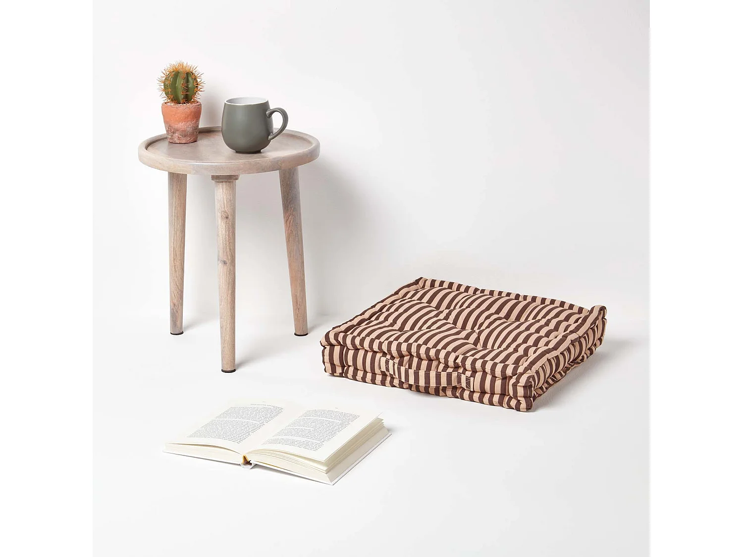 Homescapes 100% Cotton Stripe Floor Cushion, 50 x 50 x 10 cm, Beige, OEKO-TEX Certified, Handcrafted, 20 x 20 x 4"