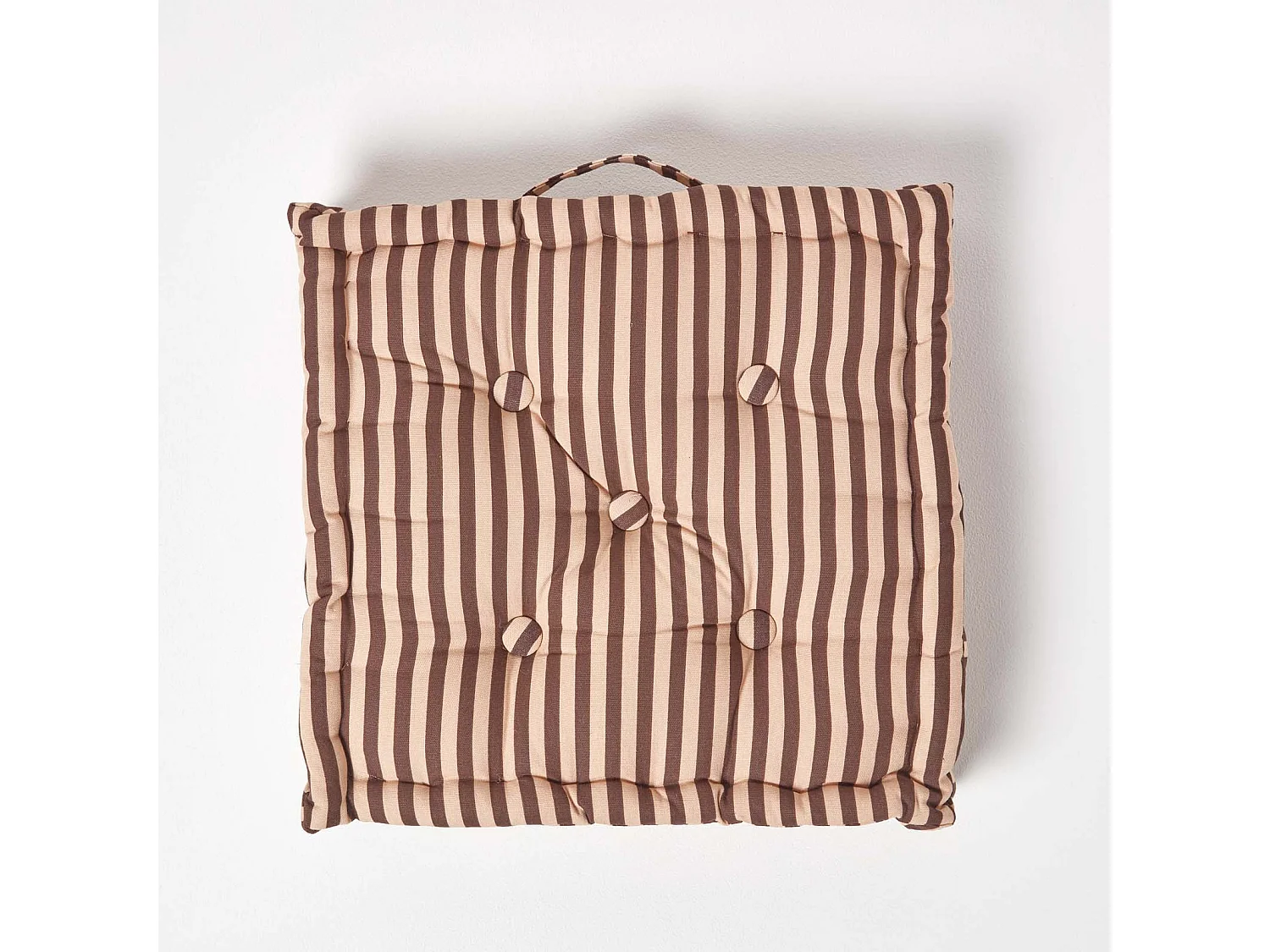 Homescapes 100% Cotton Stripe Floor Cushion, 50 x 50 x 10 cm, Beige, OEKO-TEX Certified, Handcrafted, 20 x 20 x 4"