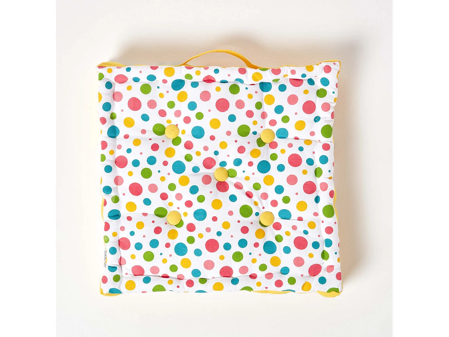 Homescapes 100% Cotton Polka Dot Floor Cushion, 40 x 40 x 8 cm, Multi Colour, OEKO-TEX Certified, Handcrafted, 16 x 16 x 3"