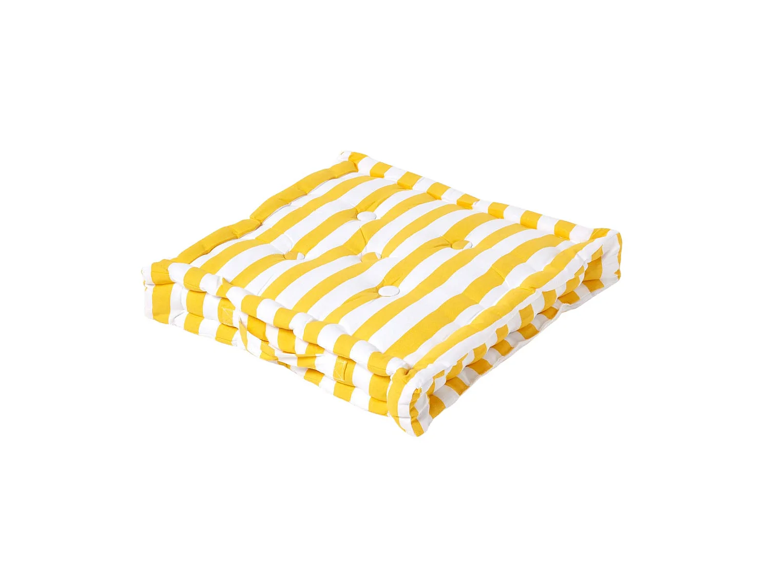Homescapes 100% Cotton Stripe Floor Cushion, 40 x 40 x 8 cm, Yellow, OEKO-TEX Certified, Handcrafted, 16 x 16 x 3"