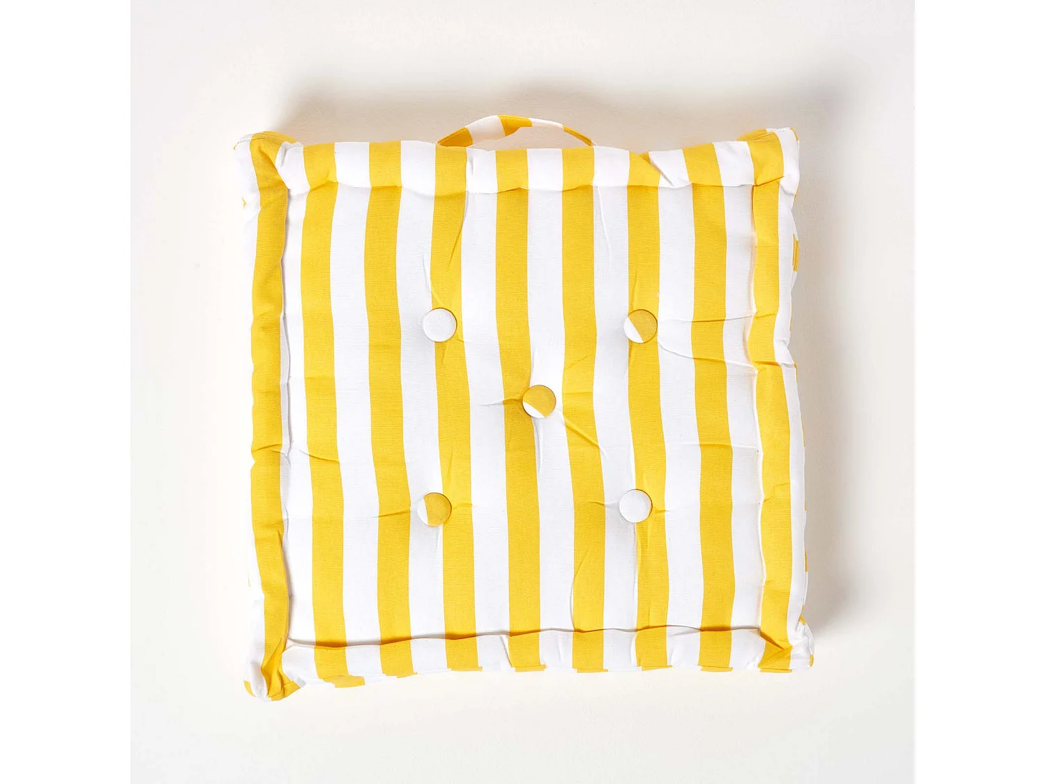 Homescapes 100% Cotton Stripe Floor Cushion, 40 x 40 x 8 cm, Yellow, OEKO-TEX Certified, Handcrafted, 16 x 16 x 3"