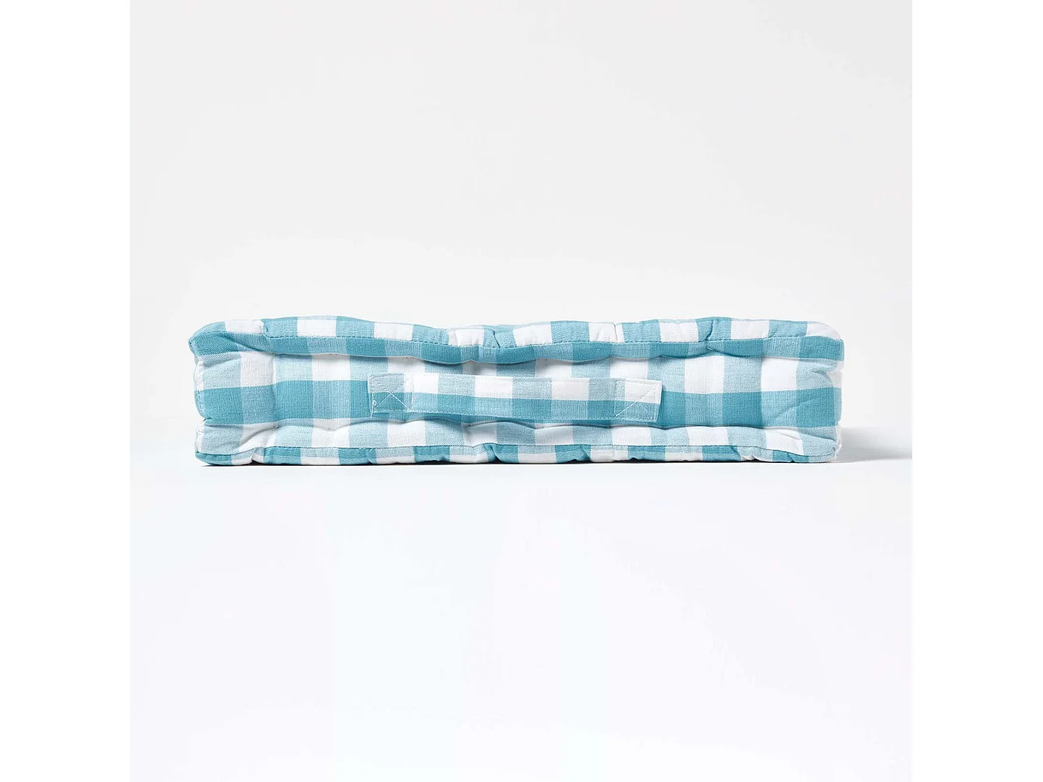 Homescapes 100% Cotton Gingham Floor Cushion, 40 x 40 x 8 cm, Blue, Block Check, OEKO-TEX Certified, Handcrafted, 16 x 16 x 3"