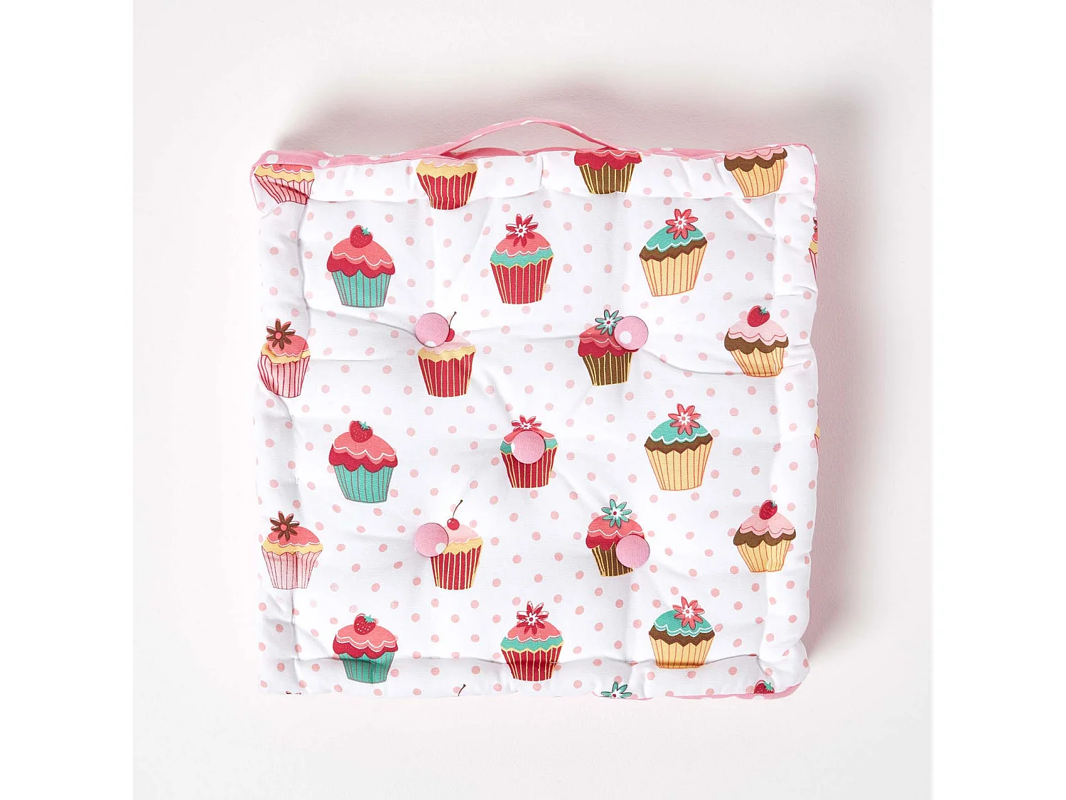 Homescapes 100% Cotton Cupcake Floor Cushion, 40 x 40 x 8 cm, Pink, OEKO-TEX Certified, Handcrafted, 16 x 16 x 3"