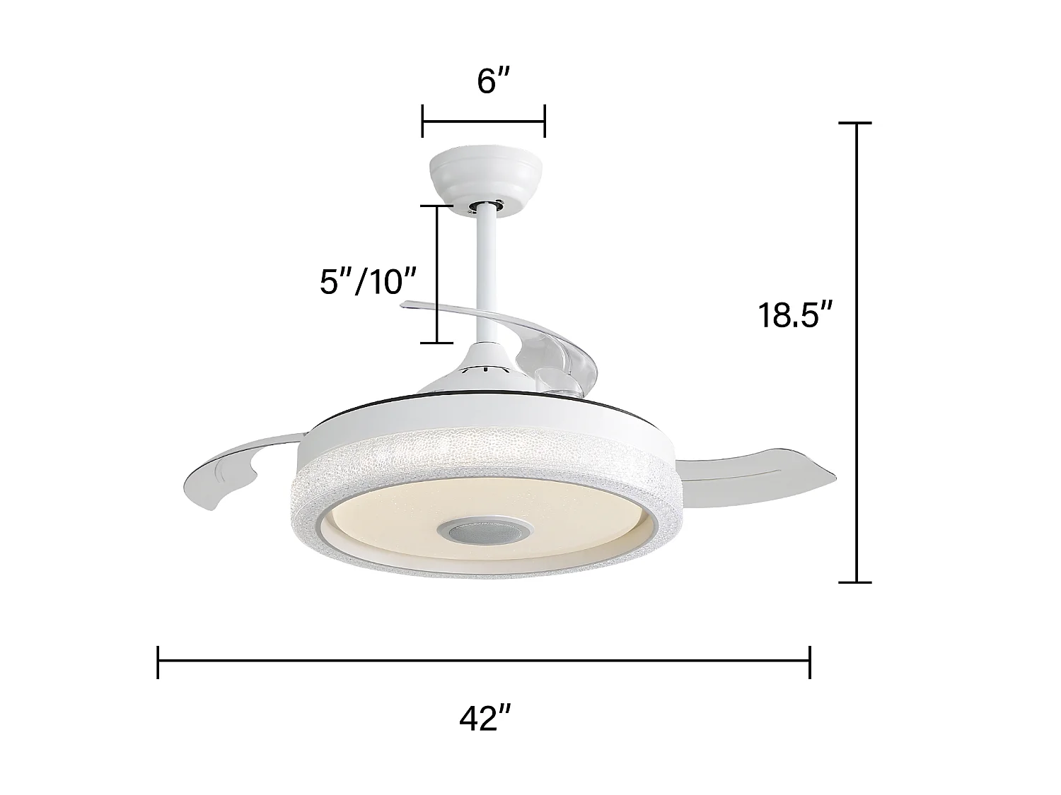 Ventilateur de Plafond avec Lumière LED RGB 107cm, 42" - Musique & App, Moteur DC Silencieux, 3 Pales ABS, Télécommande, Réversible - Blanc