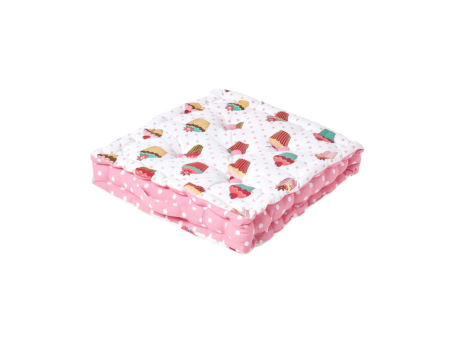 Homescapes 100% Cotton Cupcake Floor Cushion, 50 x 50 x 10 cm, Pink, OEKO-TEX Certified, Handcrafted, 20 x 20 x 4"