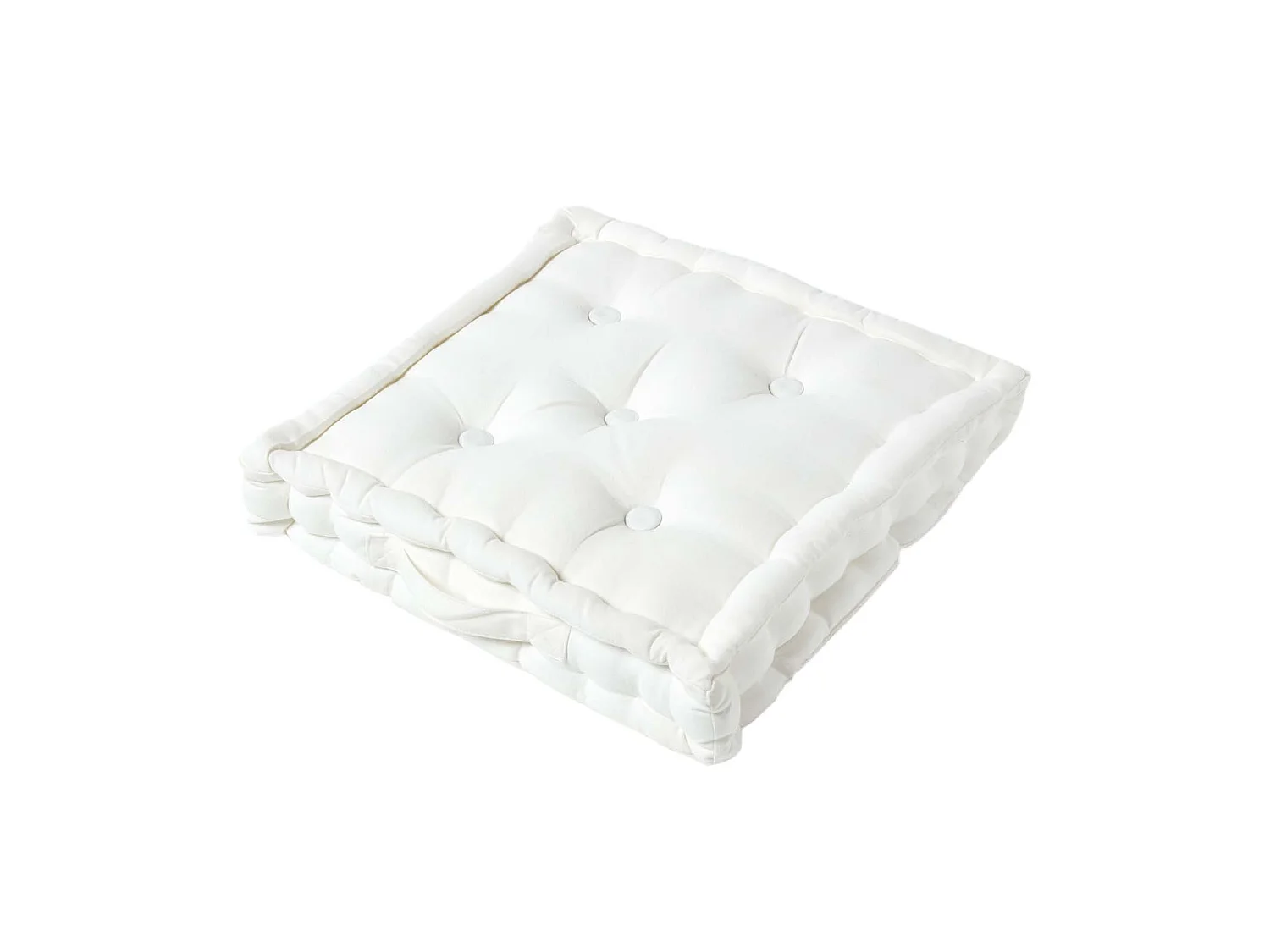 Homescapes 100% Cotton Plain Floor Cushion, 40 x 40 x 8 cm, White, OEKO-TEX Certified, Handcrafted, 16 x 16 x 3"