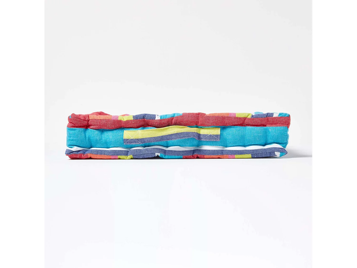 Homescapes 100% Cotton Stripe Floor Cushion, 40 x 40 x 8 cm, Multi Colour, OEKO-TEX Certified, Handcrafted, 16 x 16 x 3"