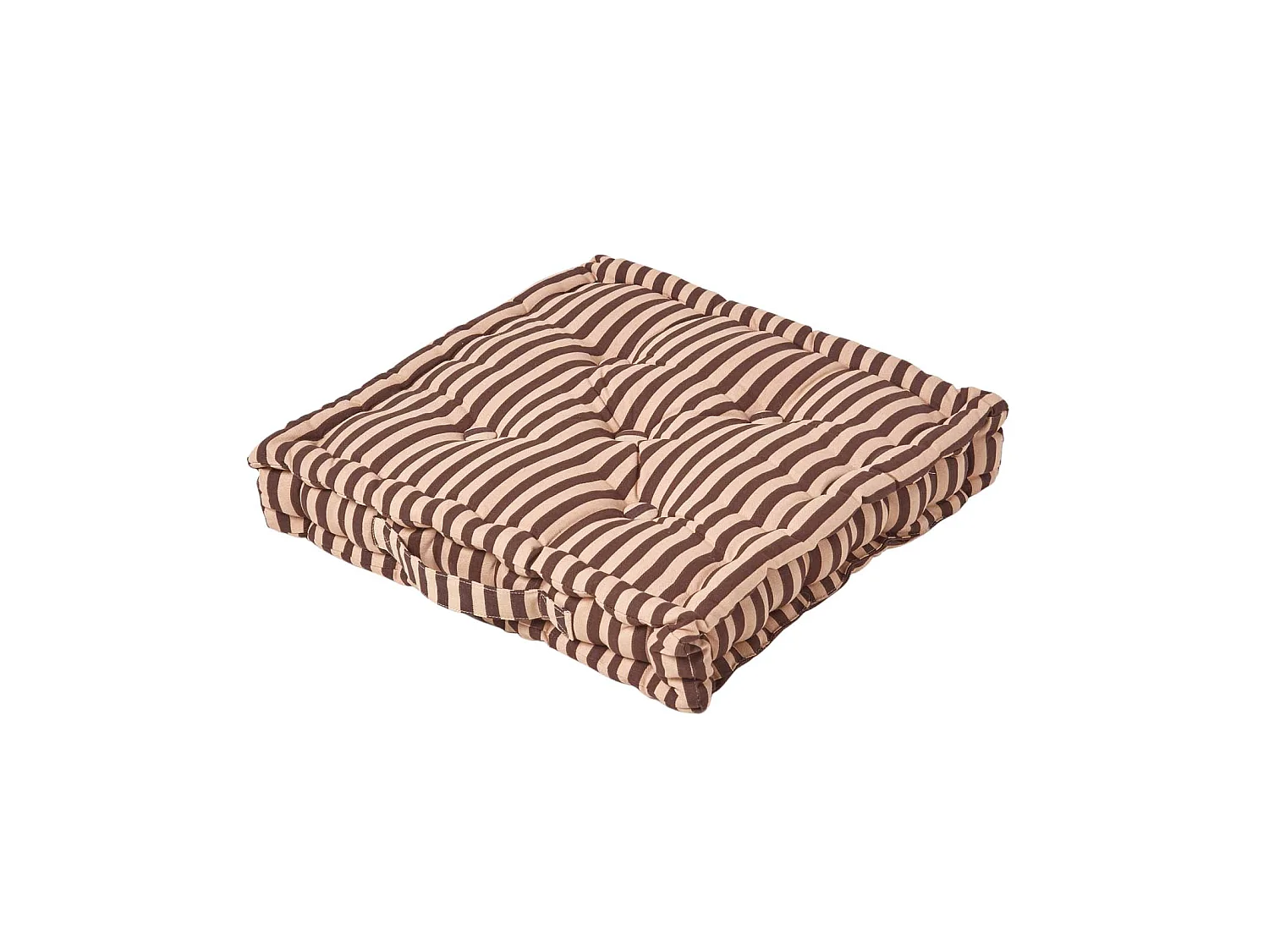 Homescapes 100% Cotton Stripe Floor Cushion, 40 x 40 x 8 cm, Beige, OEKO-TEX Certified, Handcrafted, 16 x 16 x 3"