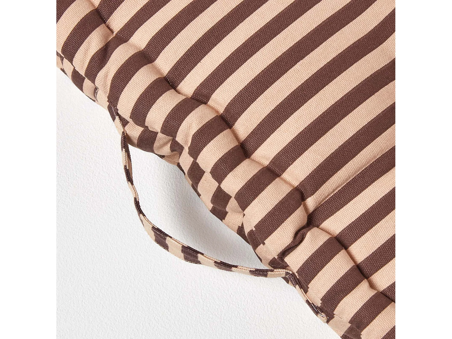 Homescapes 100% Cotton Stripe Floor Cushion, 40 x 40 x 8 cm, Beige, OEKO-TEX Certified, Handcrafted, 16 x 16 x 3"