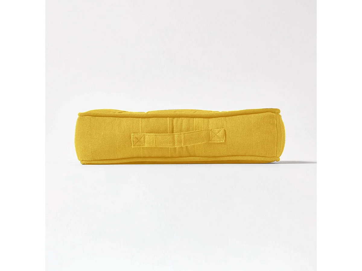 Homescapes 100% Cotton Rajput Floor Cushion, 40 x 40 x 8 cm, Yellow, OEKO-TEX Certified, Handcrafted, 16 x 16 x 3"