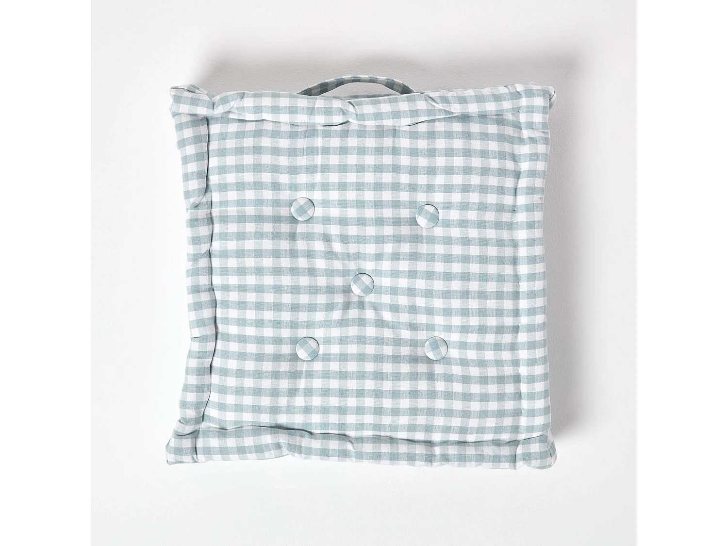 Homescapes 100% Cotton Gingham Floor Cushion, 50 x 50 x 10 cm, Blue, Block Check, OEKO-TEX Certified, Handcrafted, 20 x 20 x 4"