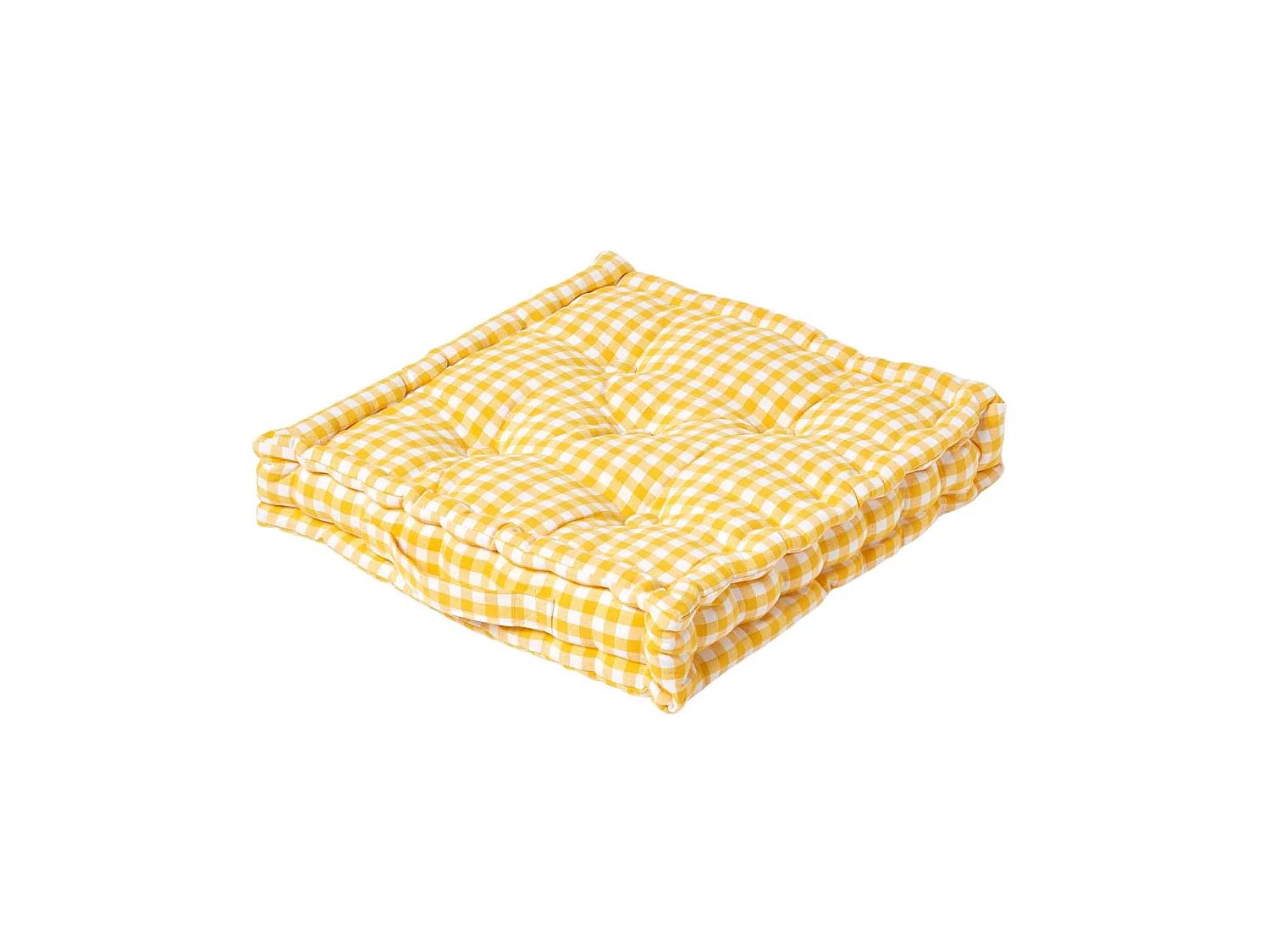 Homescapes 100% Cotton Gingham Floor Cushion, 40 x 40 x 8 cm, Yellow, Block Check, OEKO-TEX Certified, Handcrafted, 16 x 16 x 3"