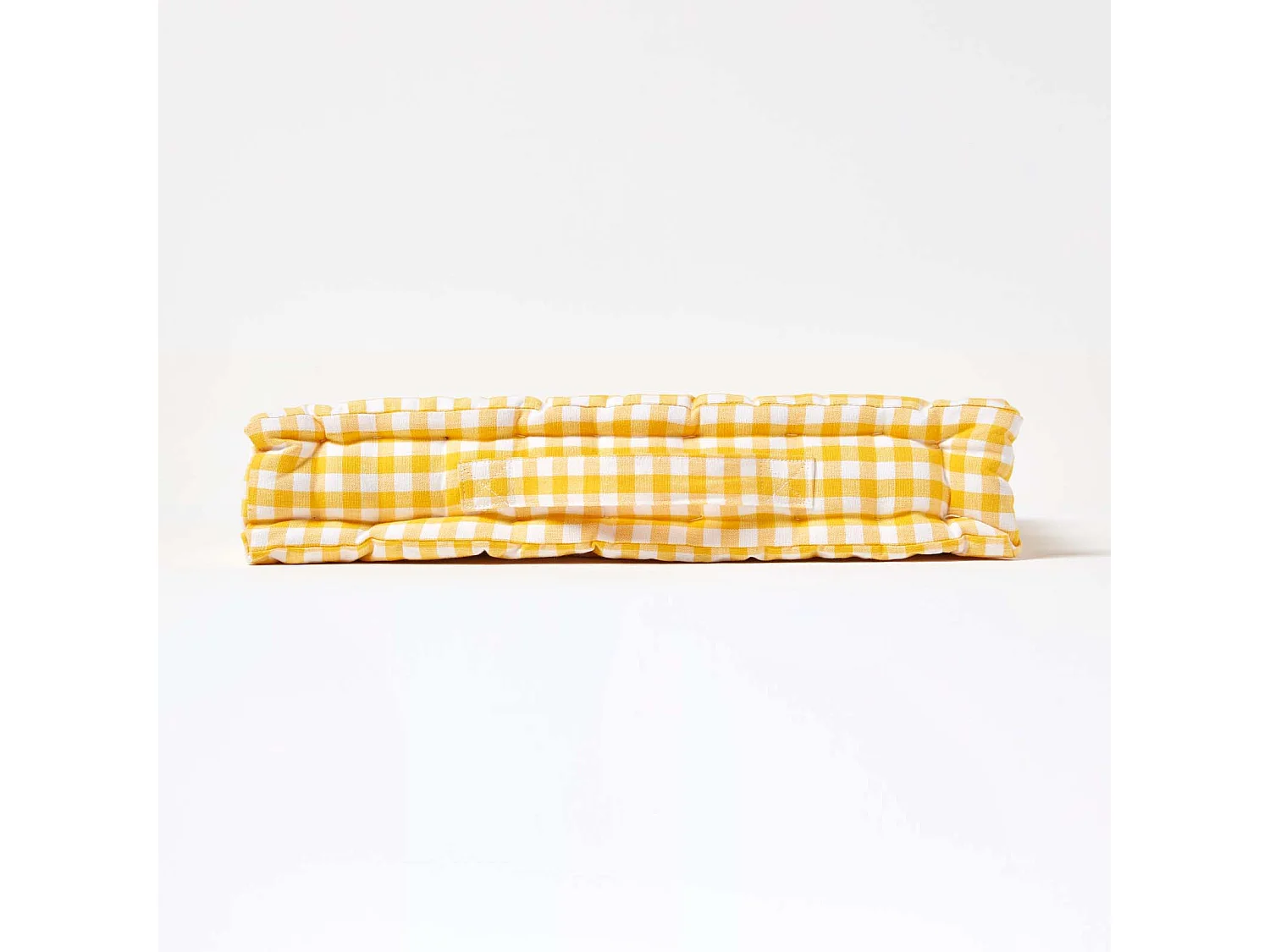 Homescapes 100% Cotton Gingham Floor Cushion, 40 x 40 x 8 cm, Yellow, Block Check, OEKO-TEX Certified, Handcrafted, 16 x 16 x 3"