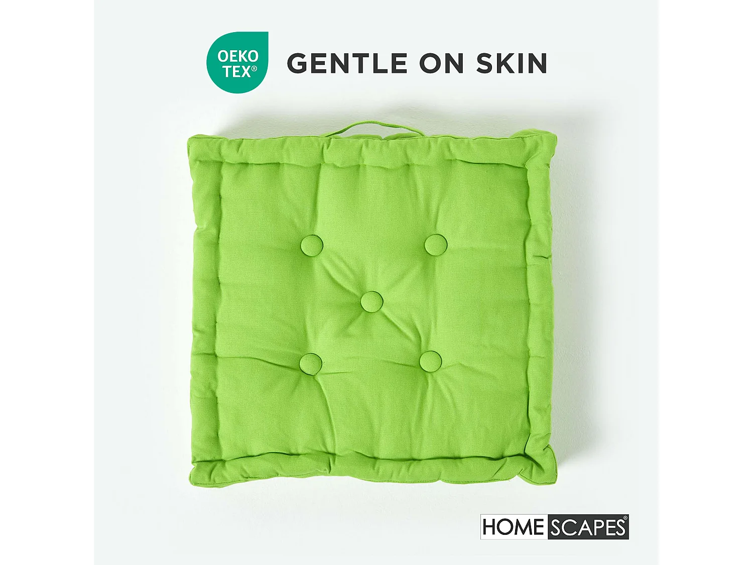 Homescapes 100% Cotton Plain Floor Cushion, 50 x 50 x 10 cm, Green, OEKO-TEX Certified, Handcrafted, 20 x 20 x 4"