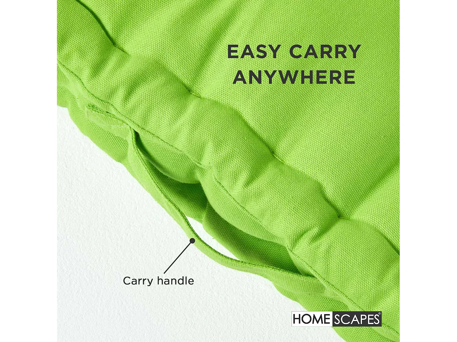 Homescapes 100% Cotton Plain Floor Cushion, 50 x 50 x 10 cm, Green, OEKO-TEX Certified, Handcrafted, 20 x 20 x 4"