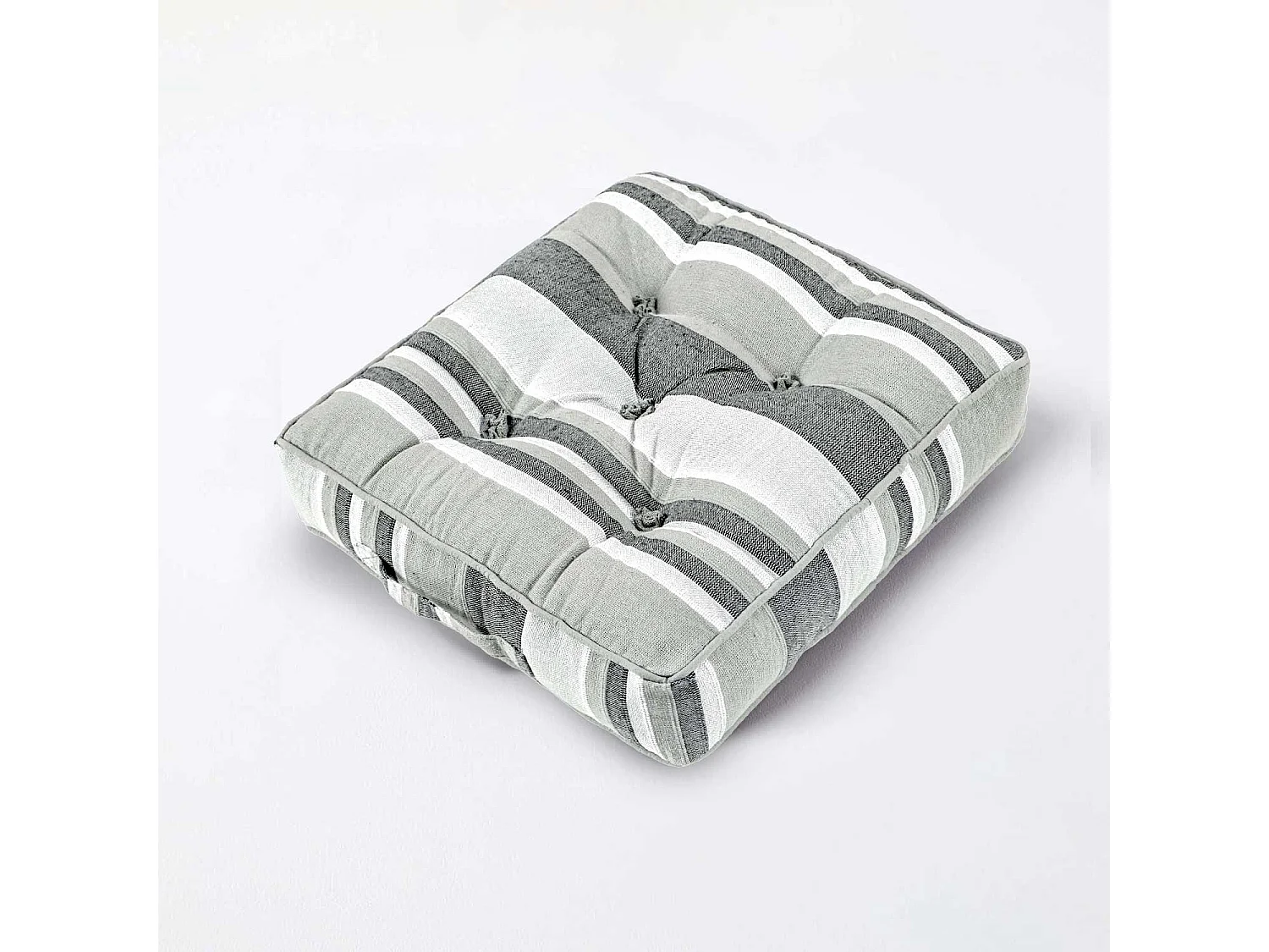 Homescapes 100% Cotton Morocco Floor Cushion, 40 x 40 x 8 cm, Monochrome, Stripe, OEKO-TEX Certified, Handcrafted, 16 x 16 x 3"