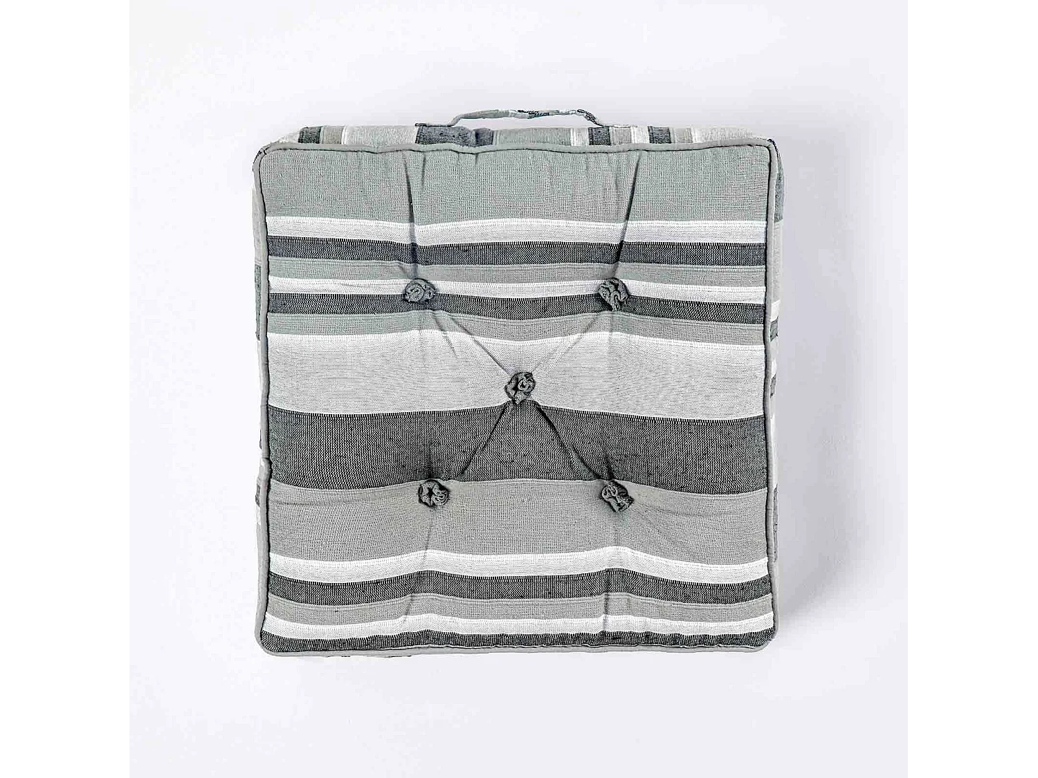 Homescapes 100% Cotton Morocco Floor Cushion, 40 x 40 x 8 cm, Monochrome, Stripe, OEKO-TEX Certified, Handcrafted, 16 x 16 x 3"