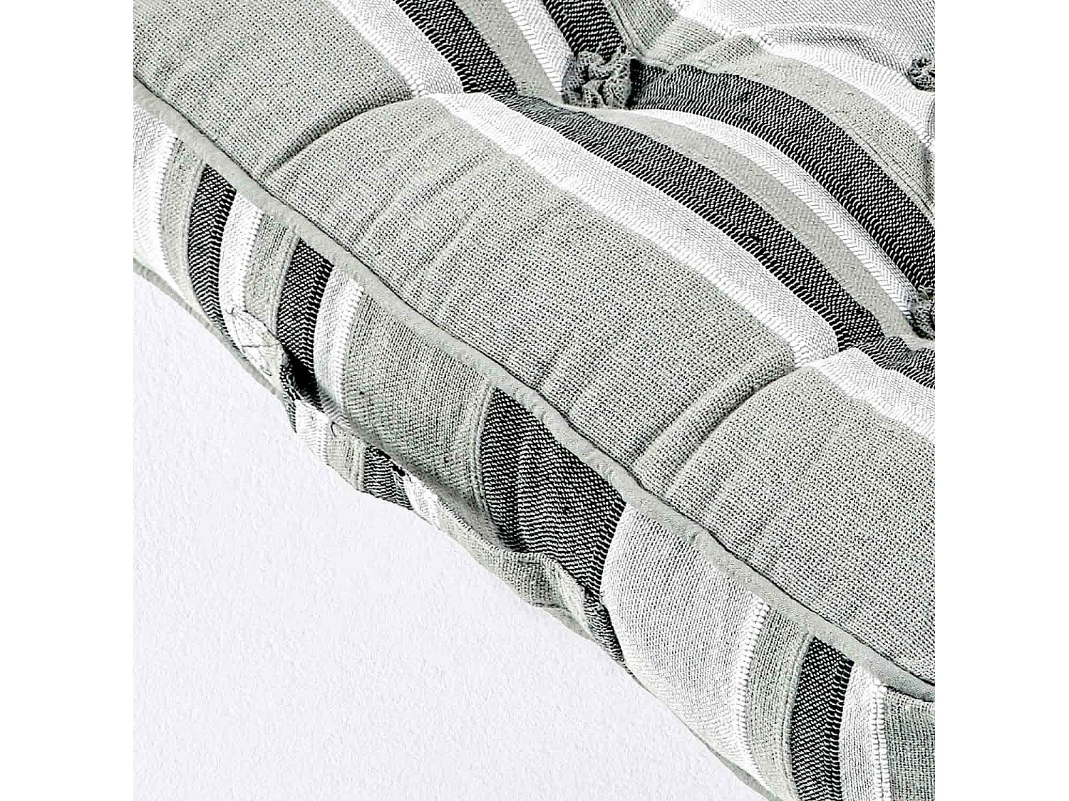 Homescapes 100% Cotton Morocco Floor Cushion, 40 x 40 x 8 cm, Monochrome, Stripe, OEKO-TEX Certified, Handcrafted, 16 x 16 x 3"