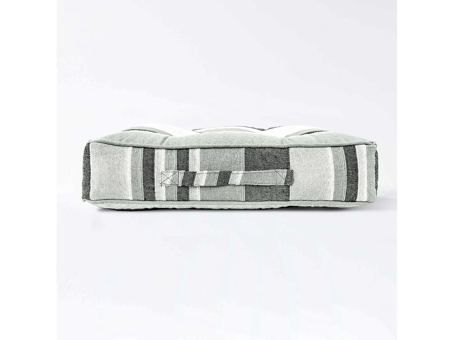 Homescapes 100% Cotton Morocco Floor Cushion, 40 x 40 x 8 cm, Monochrome, Stripe, OEKO-TEX Certified, Handcrafted, 16 x 16 x 3"