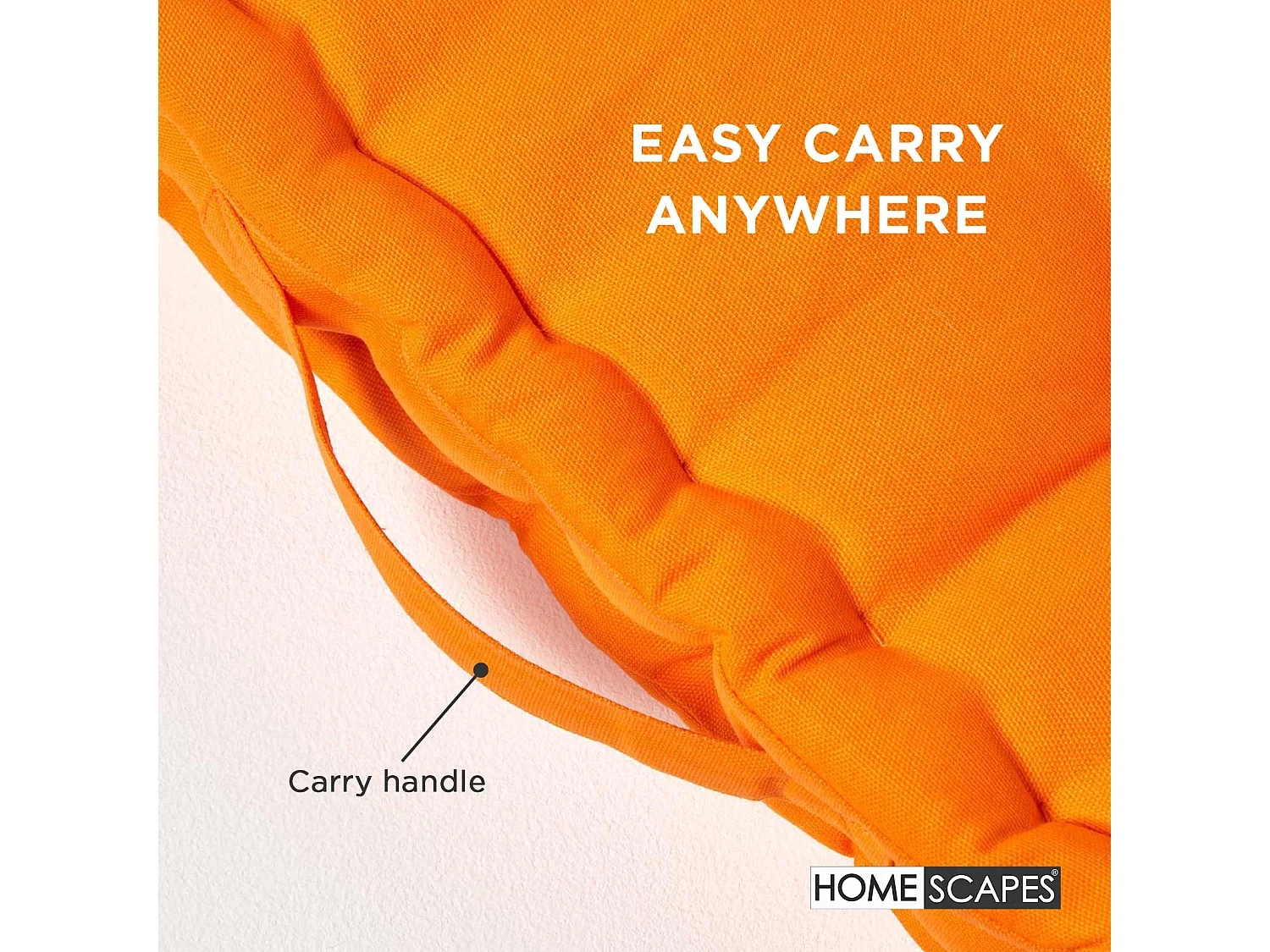 Homescapes 100% Cotton Plain Floor Cushion, 40 x 40 x 8 cm, Orange, OEKO-TEX Certified, Handcrafted, 16 x 16 x 3"
