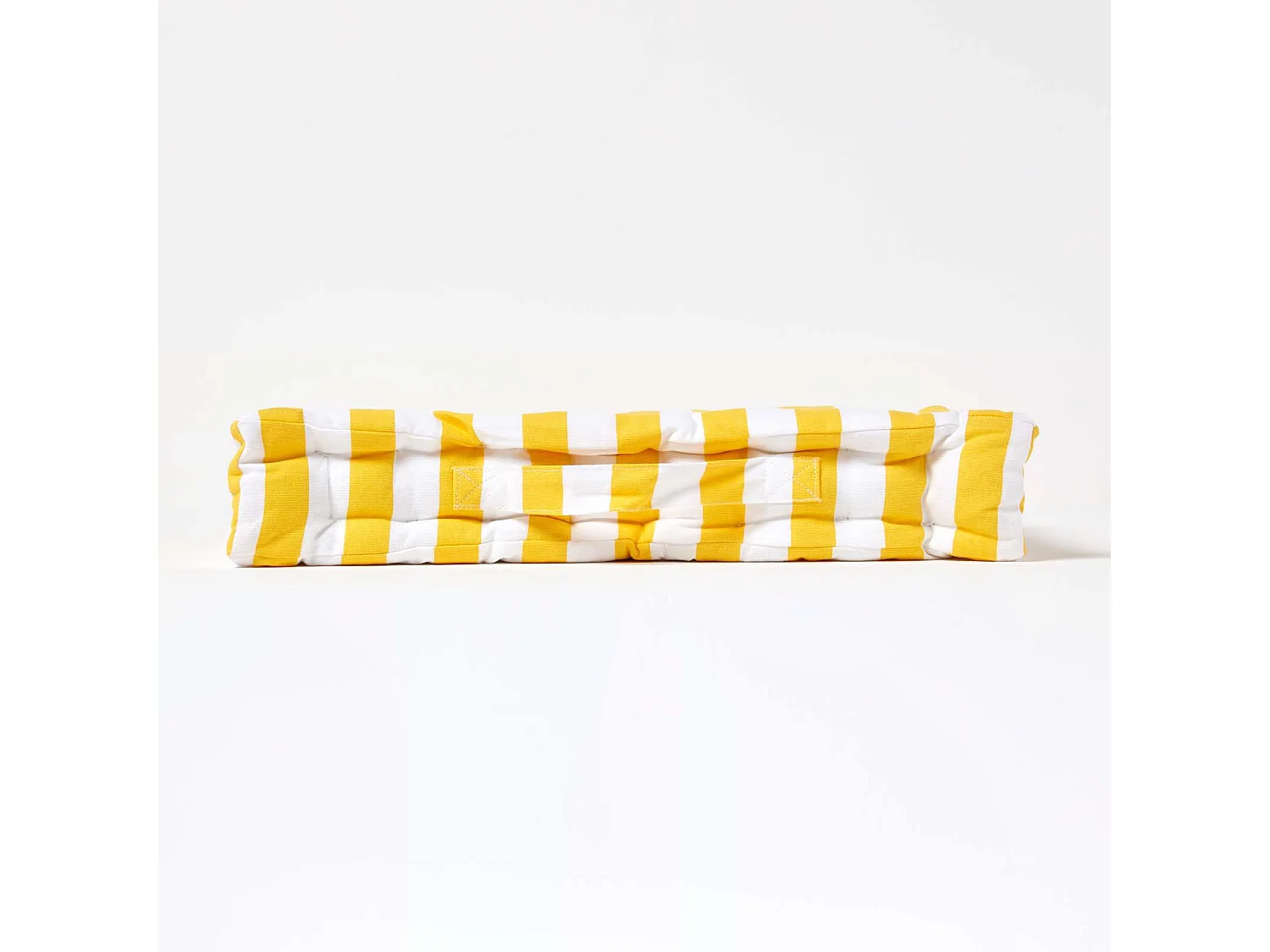 Homescapes 100% Cotton Stripe Floor Cushion, 50 x 50 x 10 cm, Yellow, OEKO-TEX Certified, Handcrafted, 20 x 20 x 4"