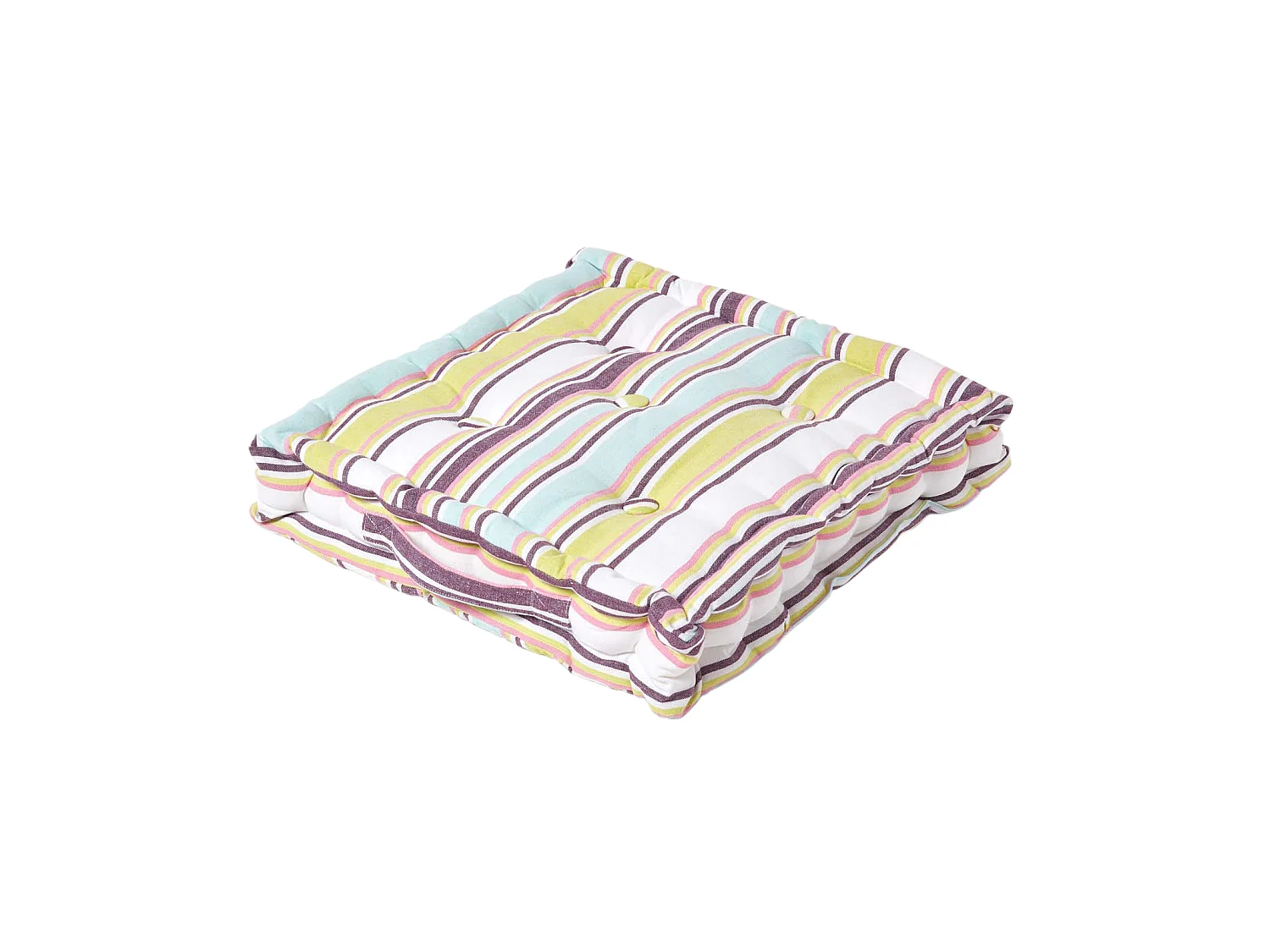 Homescapes 100% Cotton Stripe Floor Cushion, 40 x 40 x 8 cm, Green, OEKO-TEX Certified, Handcrafted, 16 x 16 x 3"
