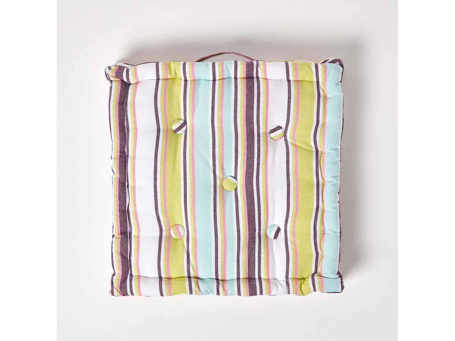 Homescapes 100% Cotton Stripe Floor Cushion, 40 x 40 x 8 cm, Green, OEKO-TEX Certified, Handcrafted, 16 x 16 x 3"
