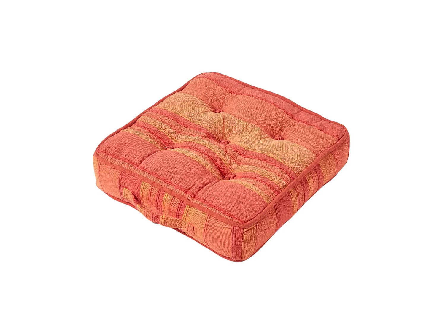 Homescapes 100% Cotton Morocco Floor Cushion, 40 x 40 x 8 cm, Orange, Stripe, OEKO-TEX Certified, Handcrafted, 16 x 16 x 3"
