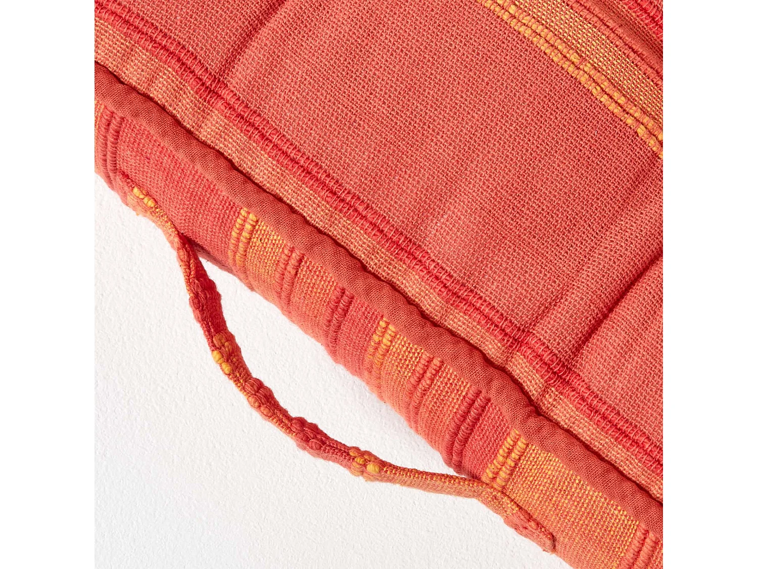 Homescapes 100% Cotton Morocco Floor Cushion, 40 x 40 x 8 cm, Orange, Stripe, OEKO-TEX Certified, Handcrafted, 16 x 16 x 3"