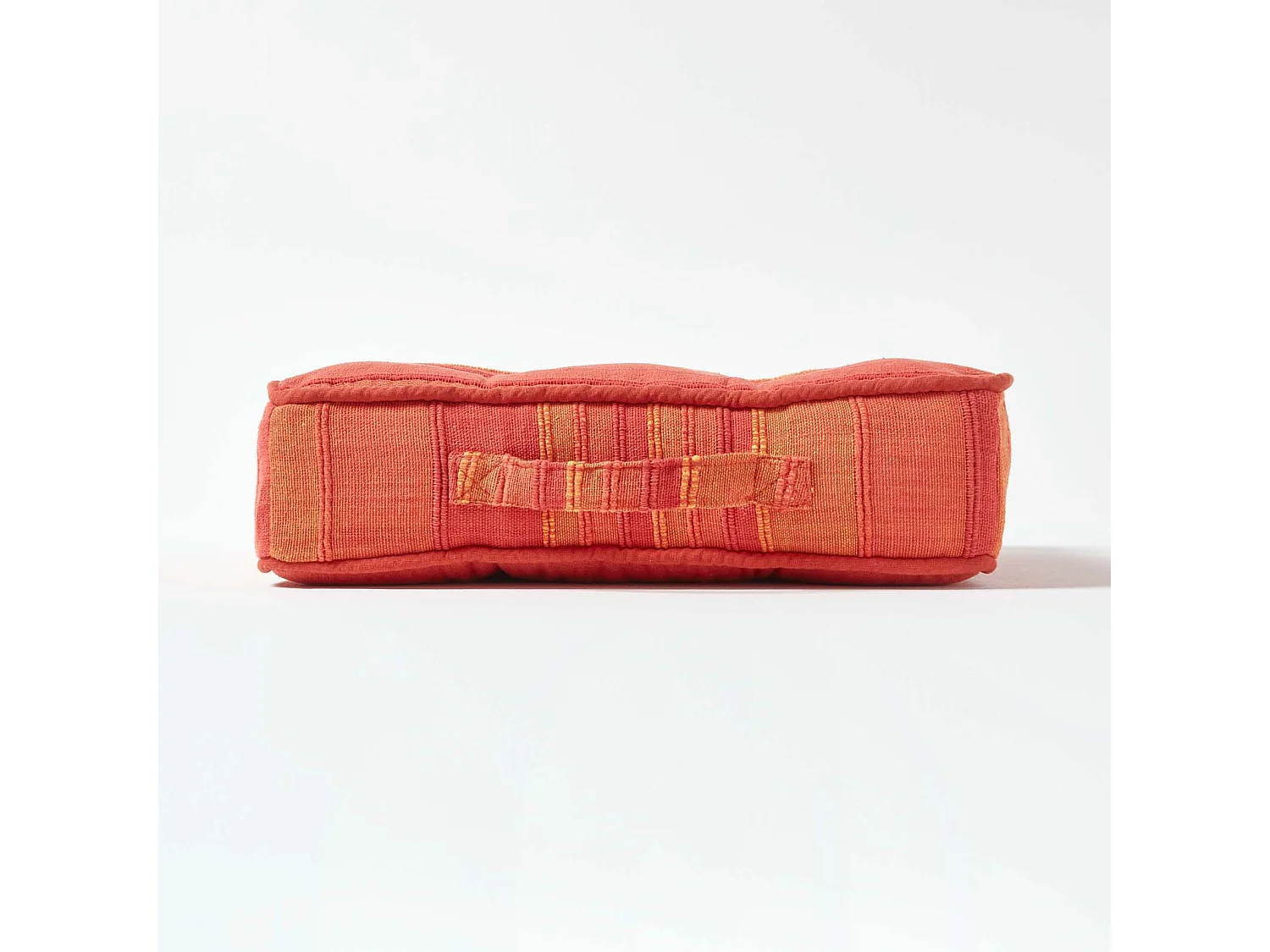Homescapes 100% Cotton Morocco Floor Cushion, 40 x 40 x 8 cm, Orange, Stripe, OEKO-TEX Certified, Handcrafted, 16 x 16 x 3"