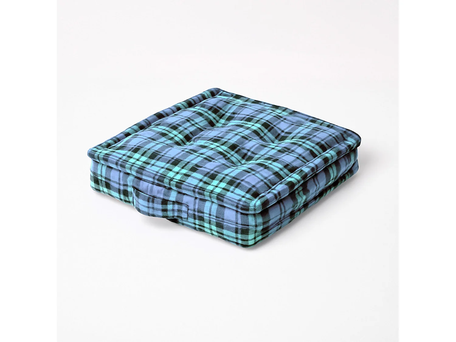 Homescapes 100% Cotton Tartan Floor Cushion, 50 x 50 x 10 cm, Blue, OEKO-TEX Certified, Handcrafted, 20 x 20 x 4"