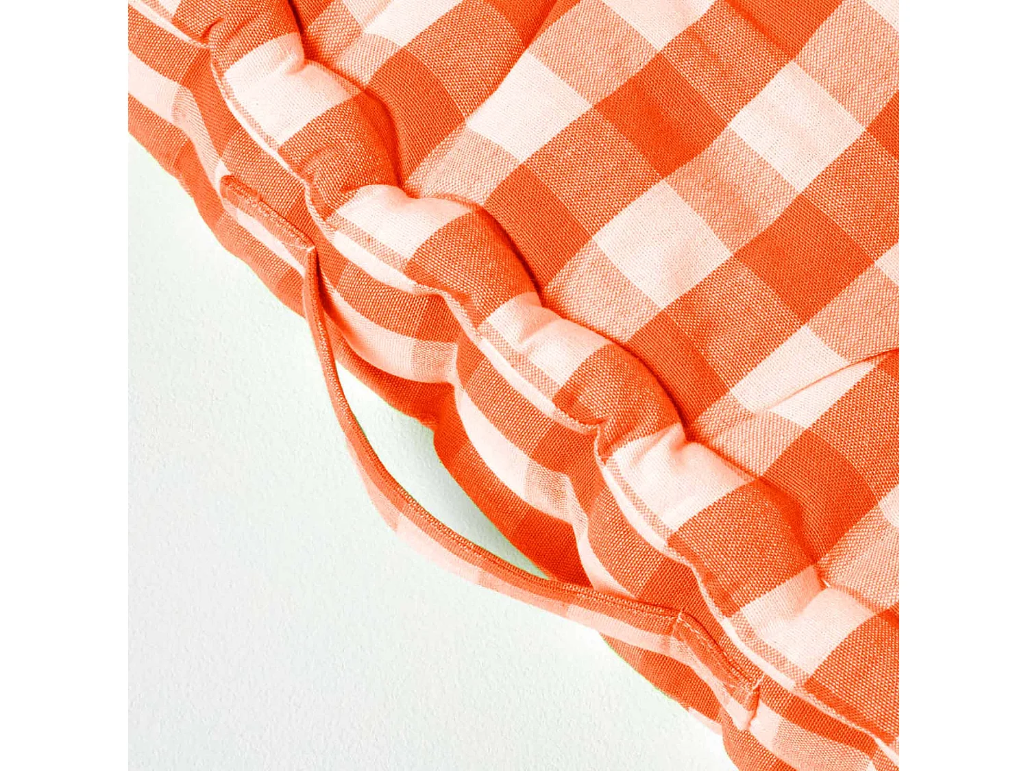 Homescapes 100% Cotton Gingham Floor Cushion, 40 x 40 x 8 cm, Orange, Block Check, OEKO-TEX Certified, Handcrafted, 16 x 16 x 3"