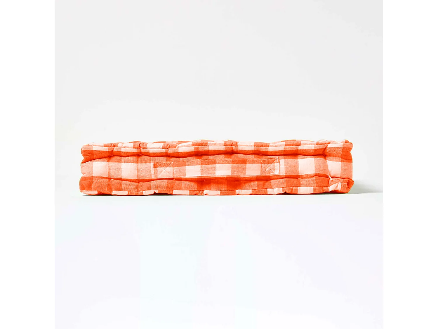 Homescapes 100% Cotton Gingham Floor Cushion, 40 x 40 x 8 cm, Orange, Block Check, OEKO-TEX Certified, Handcrafted, 16 x 16 x 3"