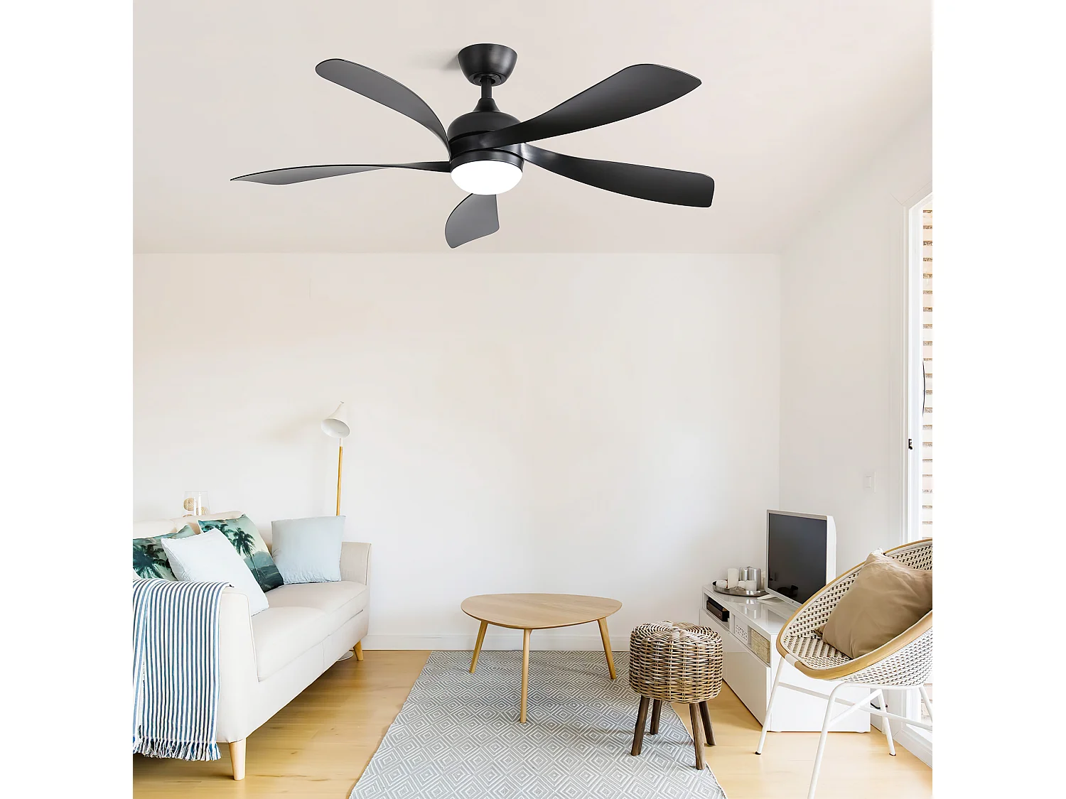 Ventilateur de Plafond avec Lumière LED 132cm, 52" - Moteur DC Ultra-Silencieux, 3 Couleurs d'Éclairage, Télécommande, Réversible, Minuterie - Noir