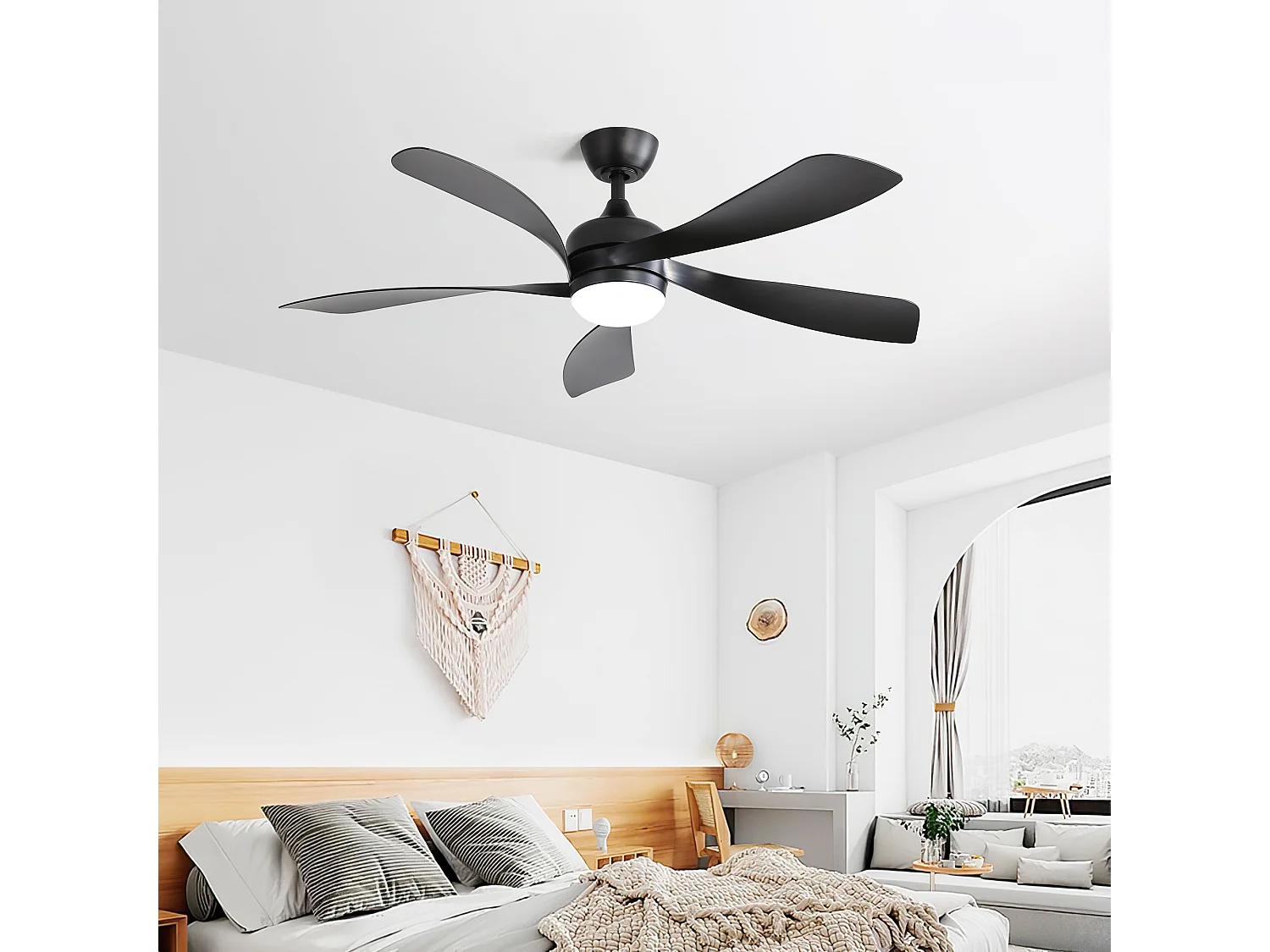 Ventilateur de Plafond avec Lumière LED 132cm, 52" - Moteur DC Ultra-Silencieux, 3 Couleurs d'Éclairage, Télécommande, Réversible, Minuterie - Noir