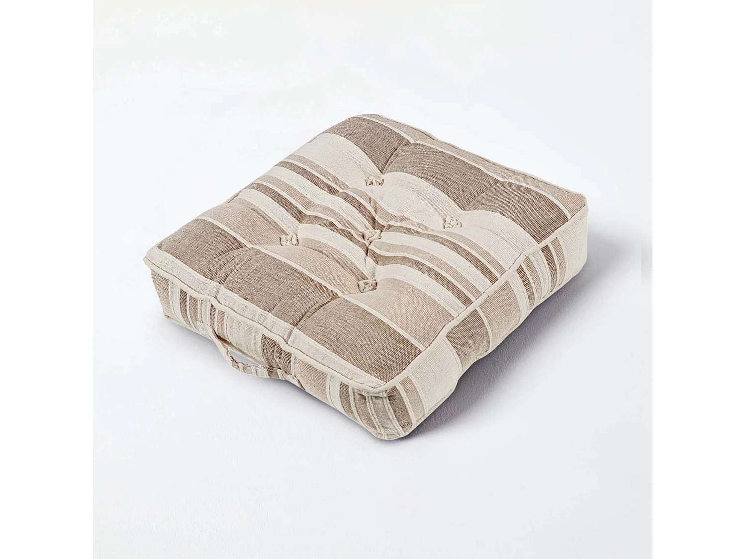 Homescapes 100% Cotton Morocco Floor Cushion, 40 x 40 x 8 cm, Beige, Stripe, OEKO-TEX Certified, Handcrafted, 16 x 16 x 3"