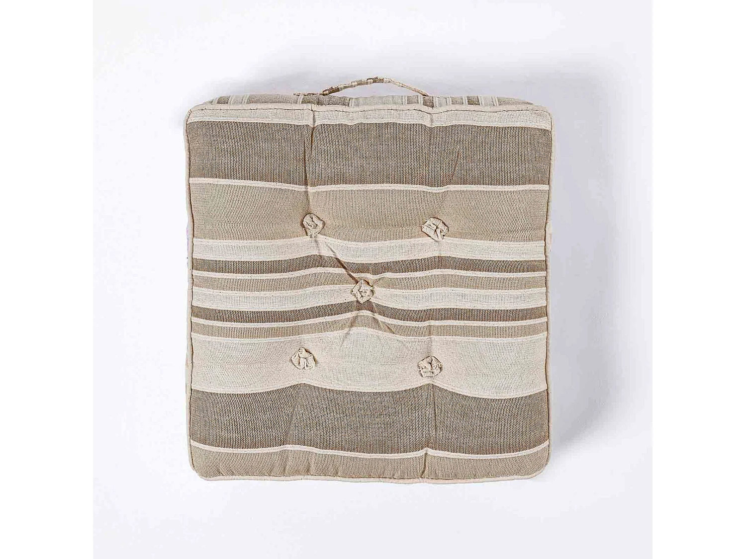 Homescapes 100% Cotton Morocco Floor Cushion, 40 x 40 x 8 cm, Beige, Stripe, OEKO-TEX Certified, Handcrafted, 16 x 16 x 3"