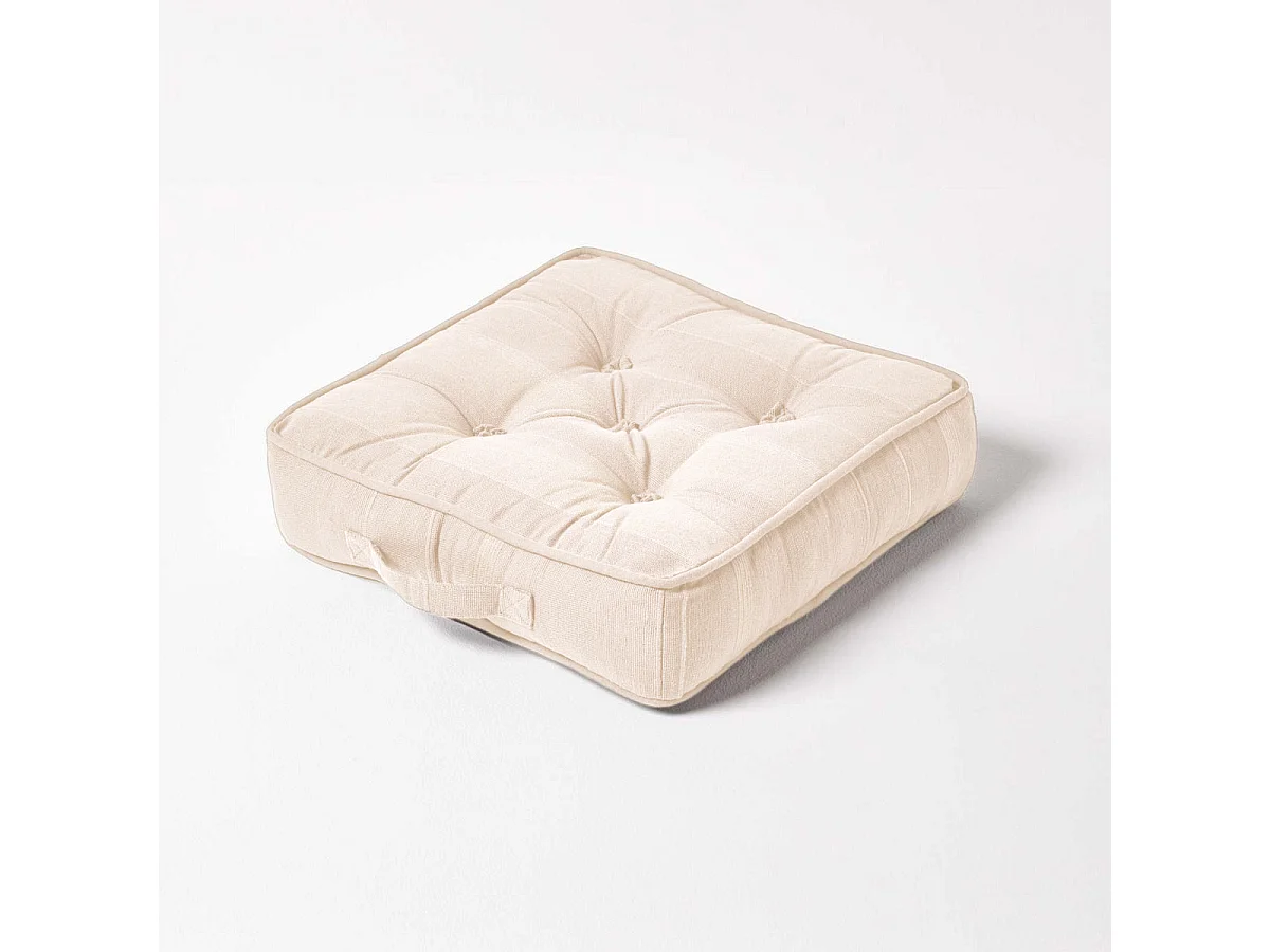 Homescapes 100% Cotton Rajput Floor Cushion, 40 x 40 x 8 cm, Natural, OEKO-TEX Certified, Handcrafted, 16 x 16 x 3"