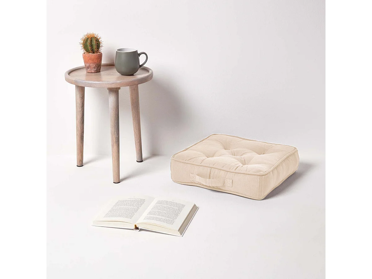 Homescapes 100% Cotton Rajput Floor Cushion, 40 x 40 x 8 cm, Natural, OEKO-TEX Certified, Handcrafted, 16 x 16 x 3"